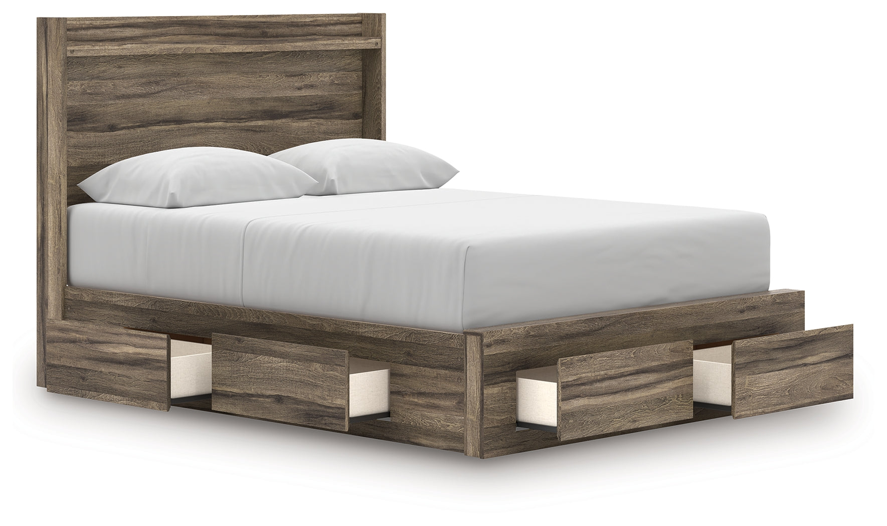 Elbrim Brown Queen Panel 4 Storage Bed, Dresser and Mirror