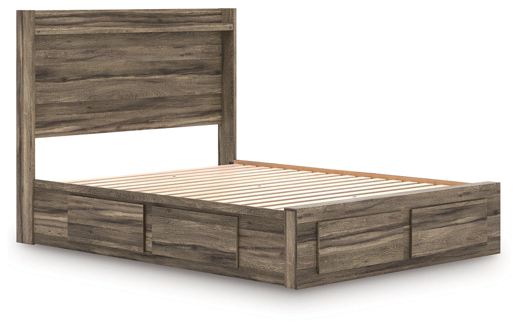 Elbrim Brown Queen Panel 4 Storage Bed, Dresser and Mirror