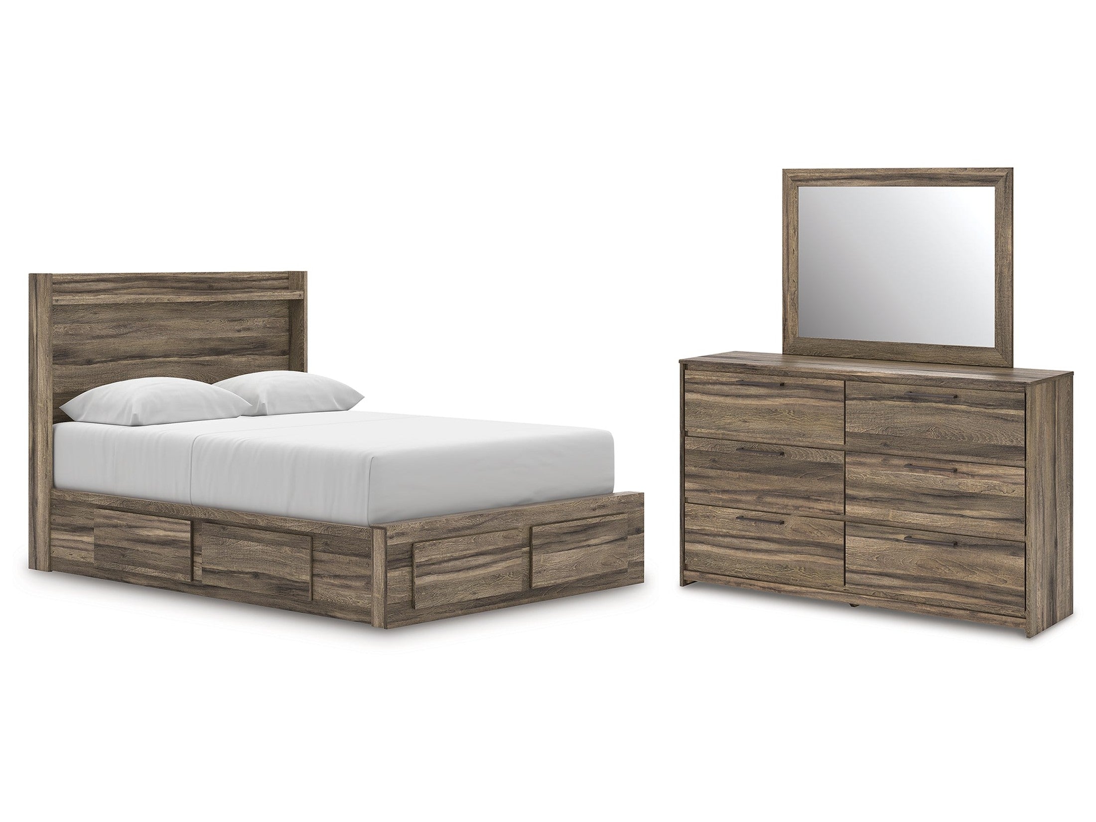 Elbrim Brown Queen Panel 6 Storage Bed, Dresser and Mirror