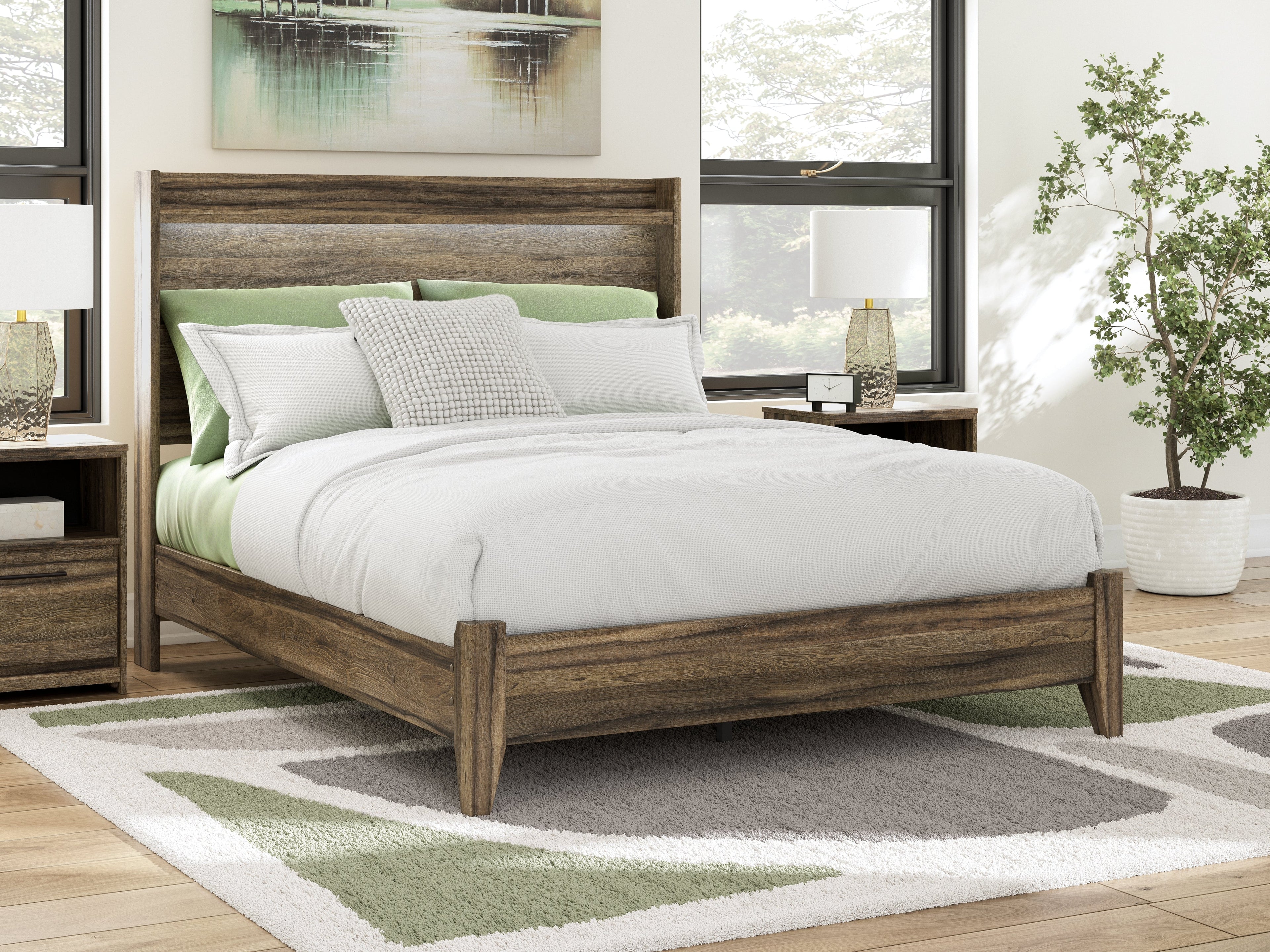 Elbrim Brown Queen Panel Bed, Dresser and Mirror