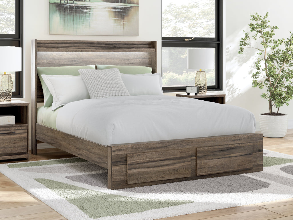 Elbrim Brown Queen Panel Storage Bed, Dresser and Mirror