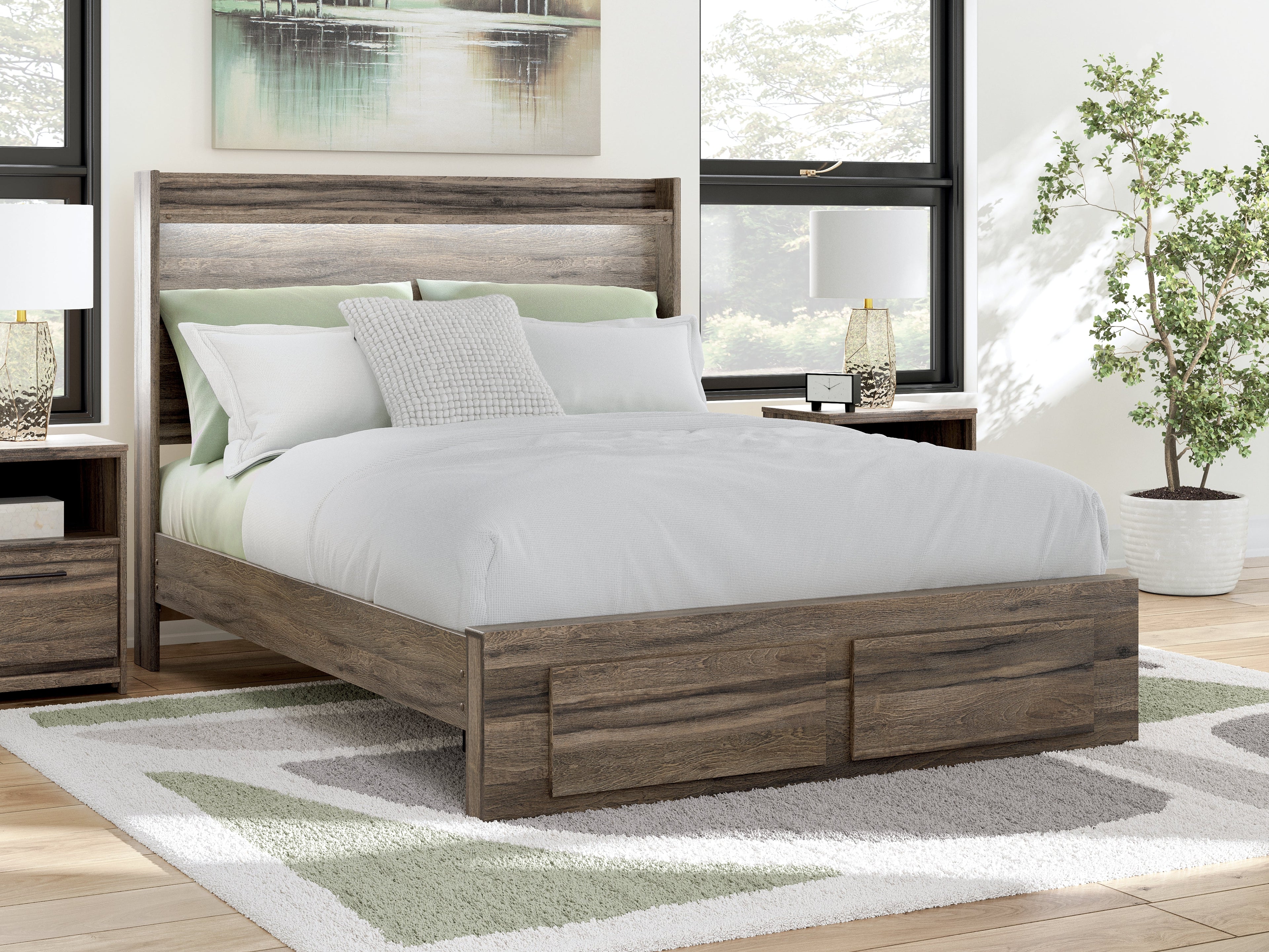 Elbrim Brown Queen Panel Storage Bed, Dresser and Mirror