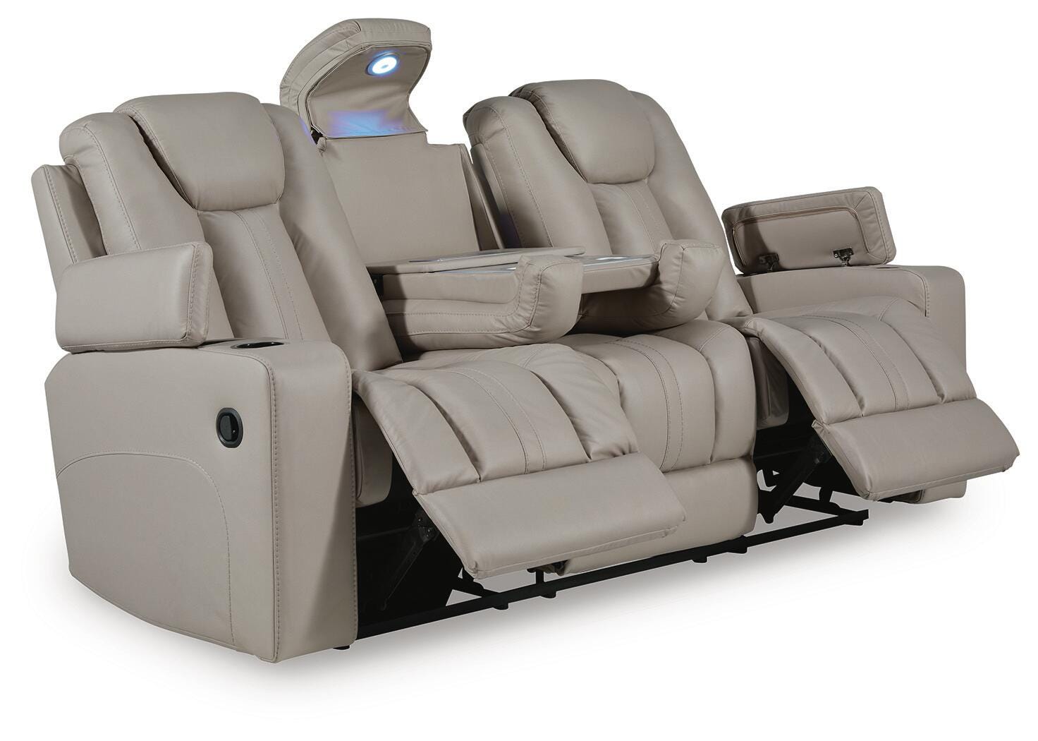 Elevate Edges Coin Reclining Sofa with Drop Down Table