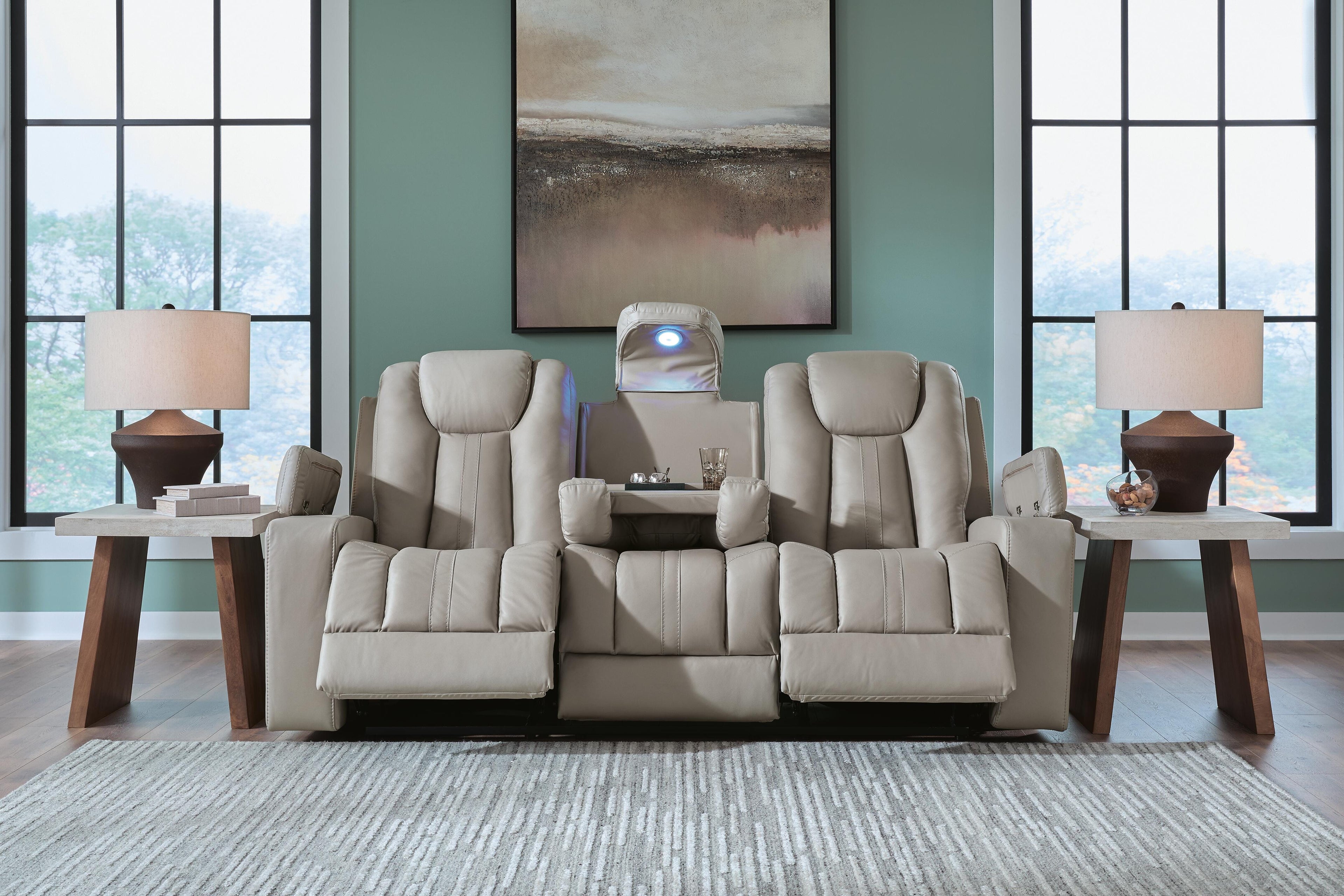 Elevate Edges Coin Reclining Sofa with Drop Down Table