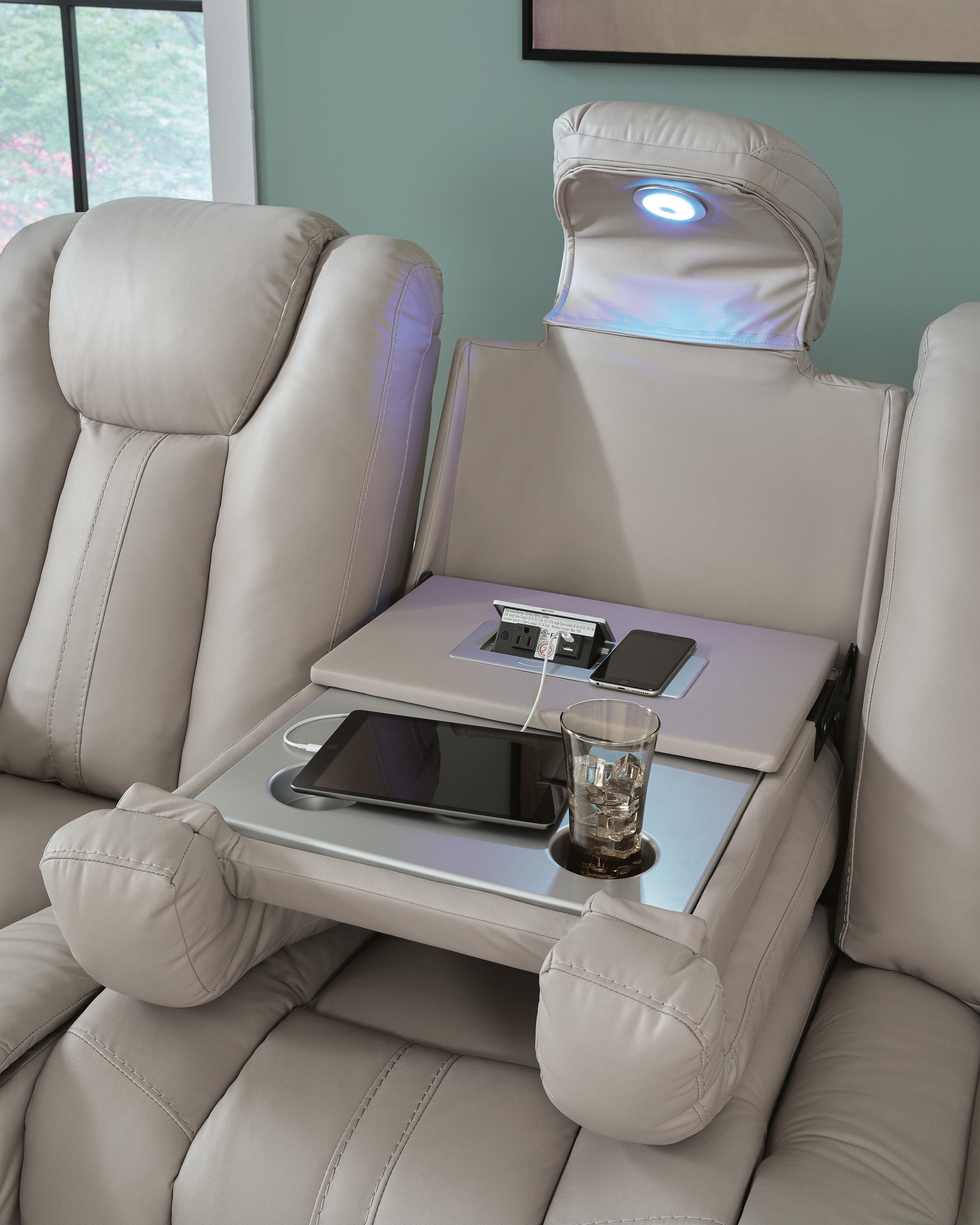 Elevate Edges Coin Reclining Sofa with Drop Down Table