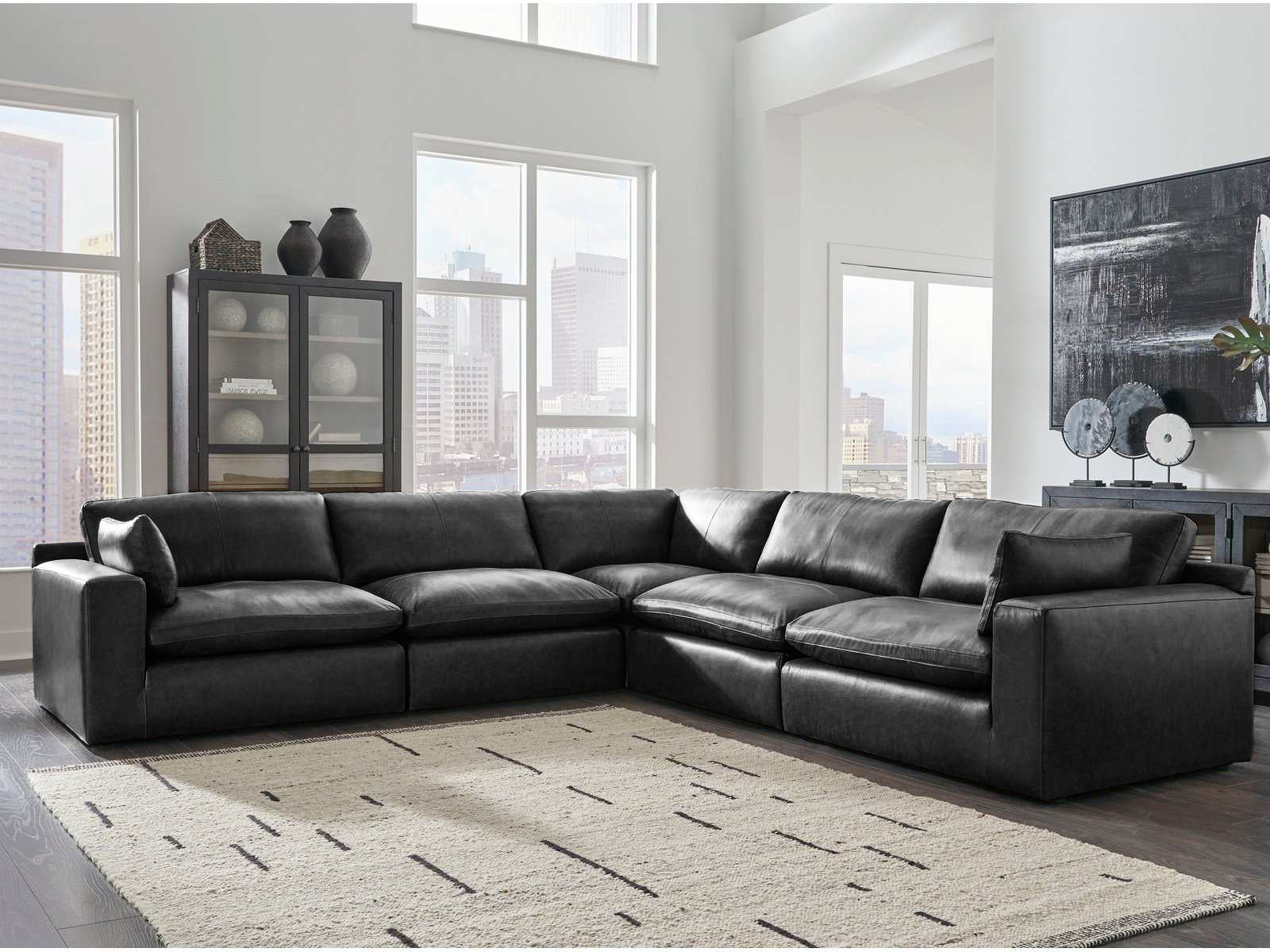 Emilia Black Leather Modular Sectional Units