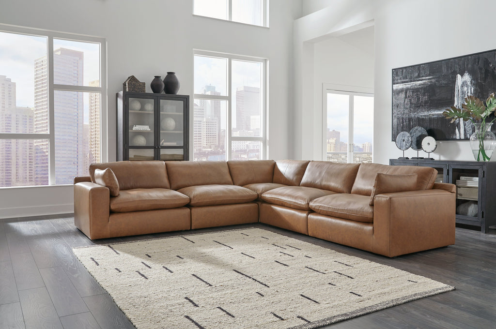 Emilia Caramel 5-Piece Sectional and Ottoman