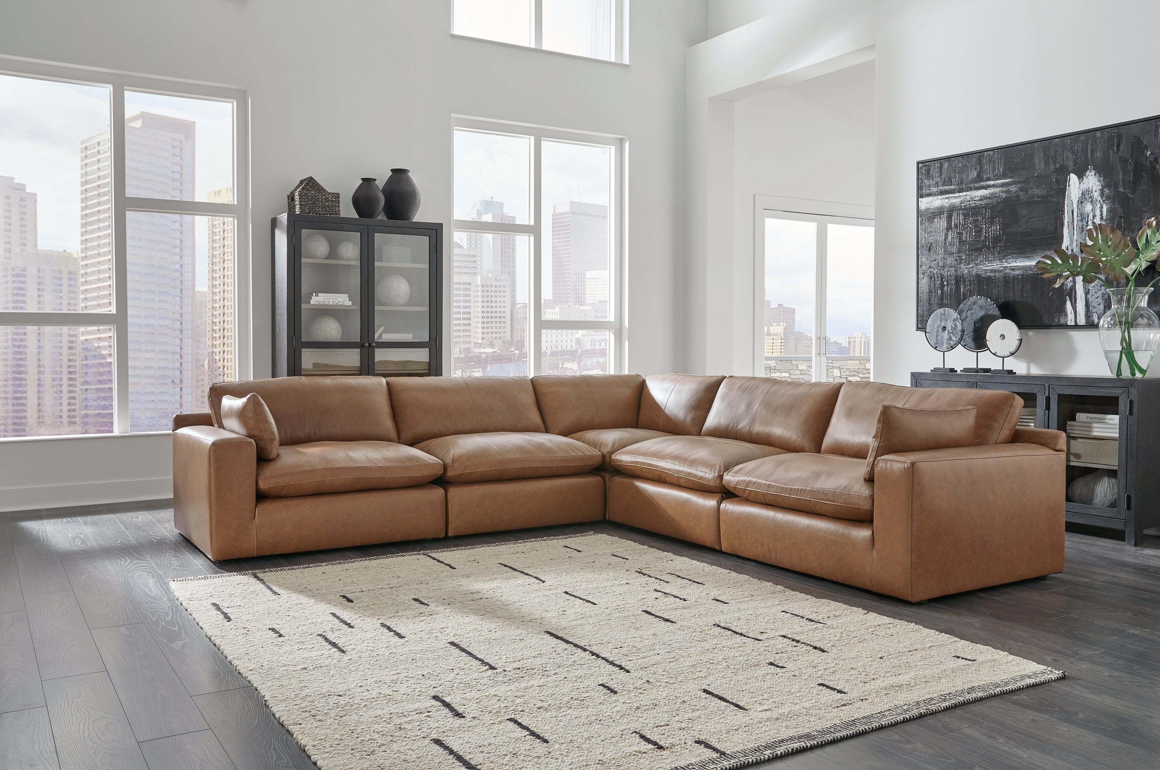 Emilia Caramel 5-Piece Sectional and Ottoman