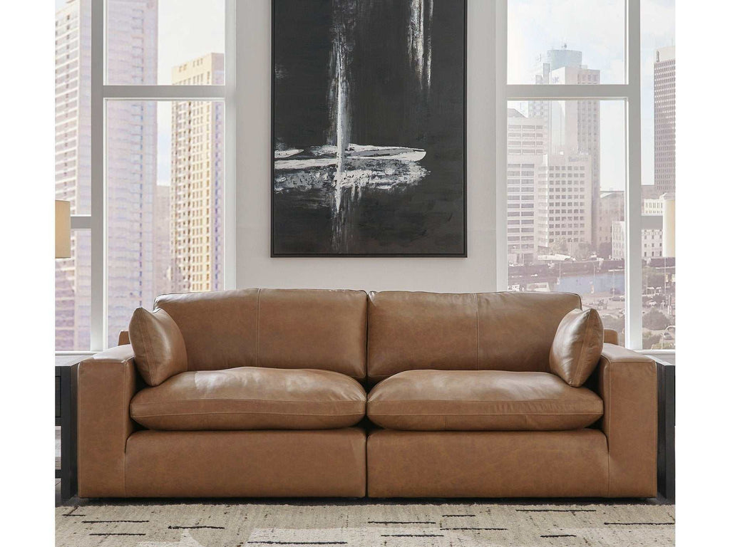 Emilia Caramel Leather 3pc Modular Sectional w/ Ottoman