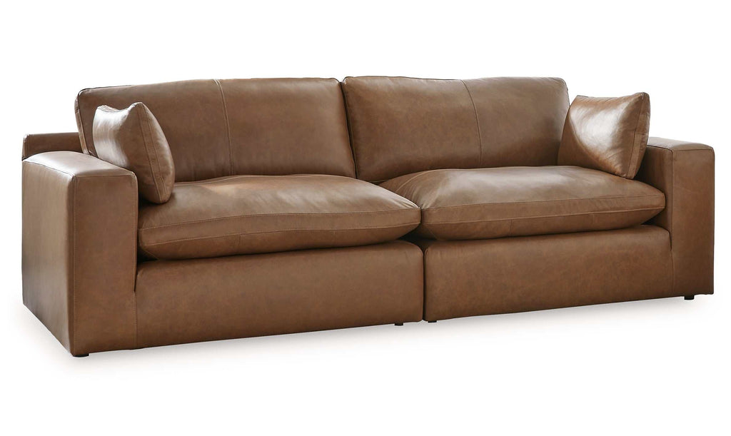 Emilia Caramel Leather 3pc Modular Sectional w/ Ottoman