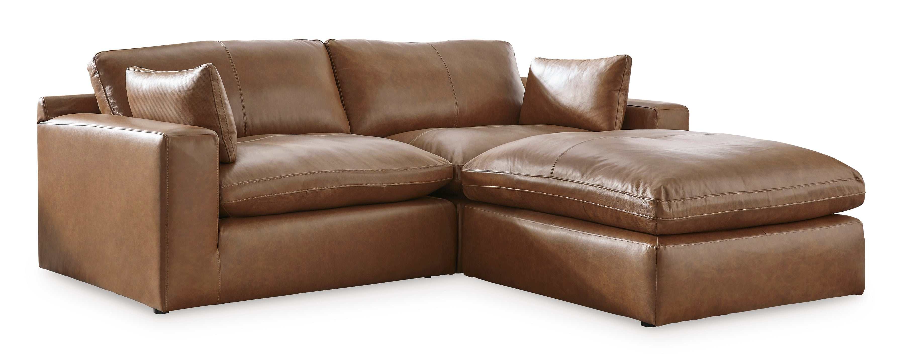 Emilia Caramel Leather 3pc Modular Sectional w/ Ottoman