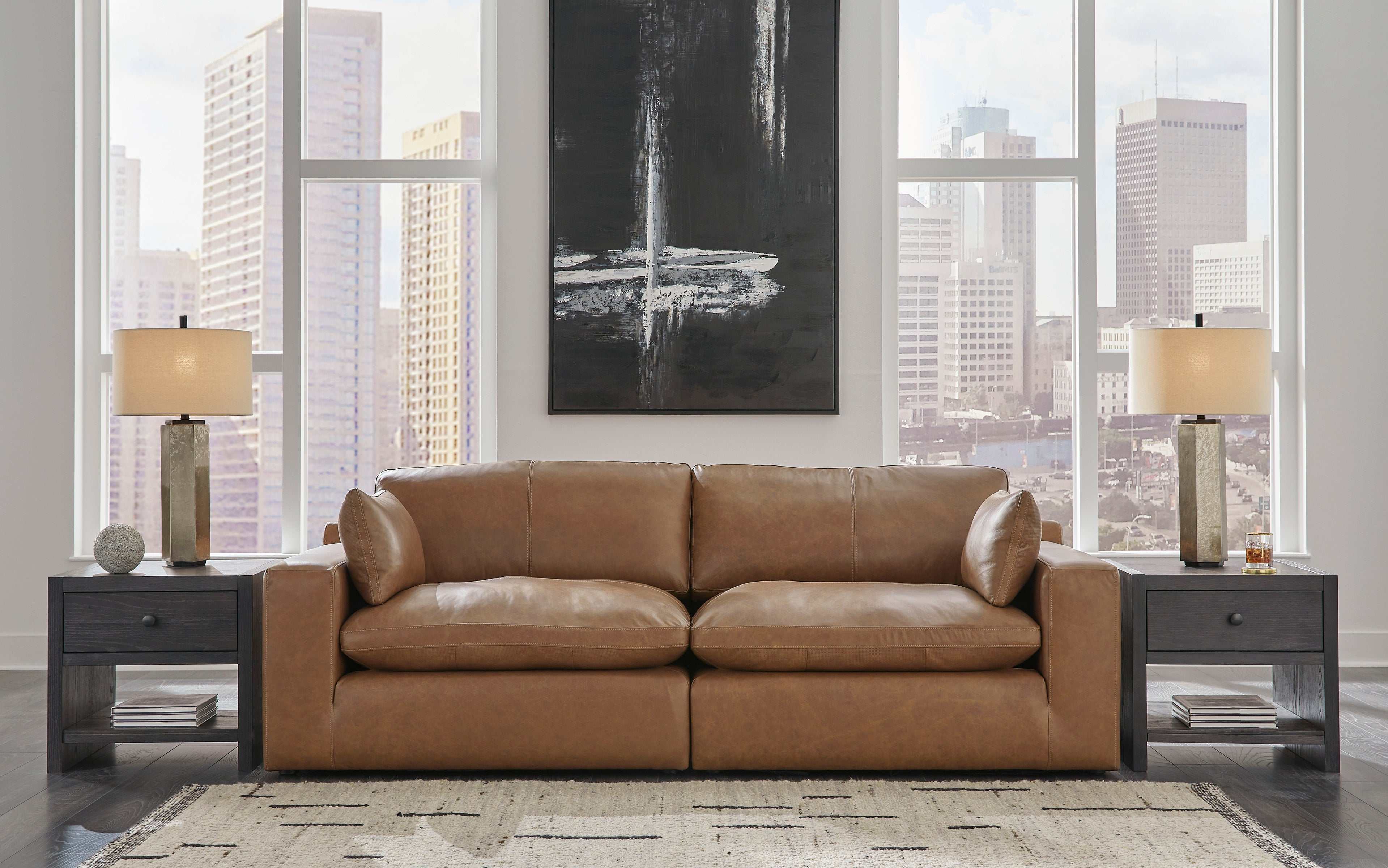 Emilia Caramel Leather 5pc Modular Sectional Living Room Set