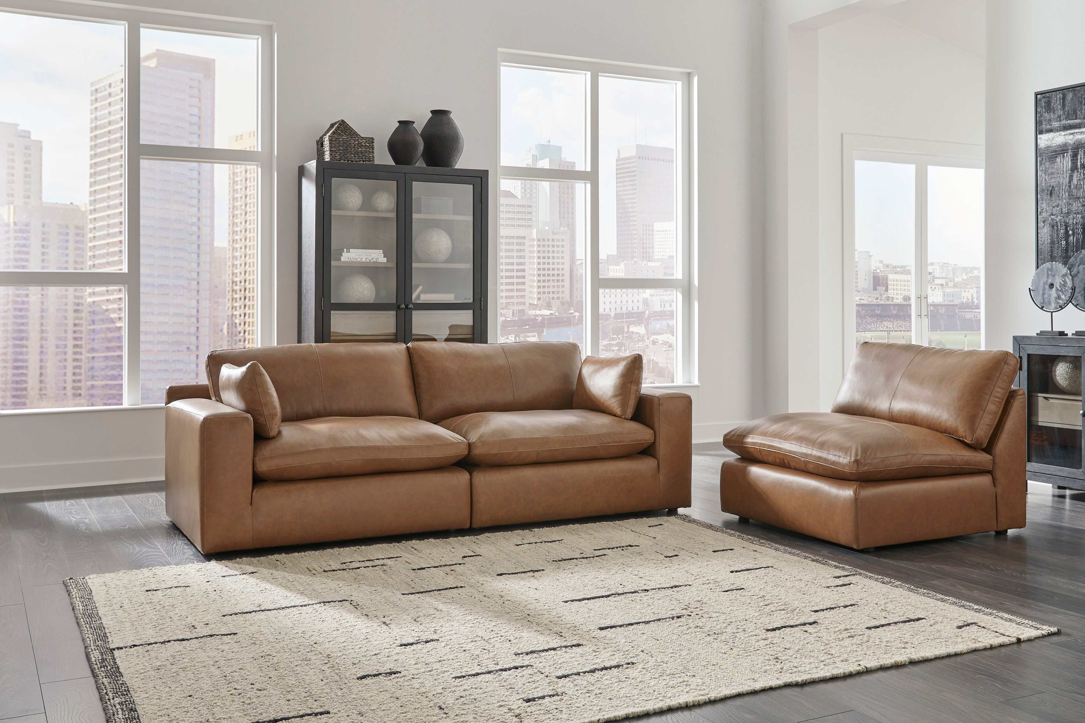 Emilia Caramel Leather 5pc Modular Sectional Living Room Set