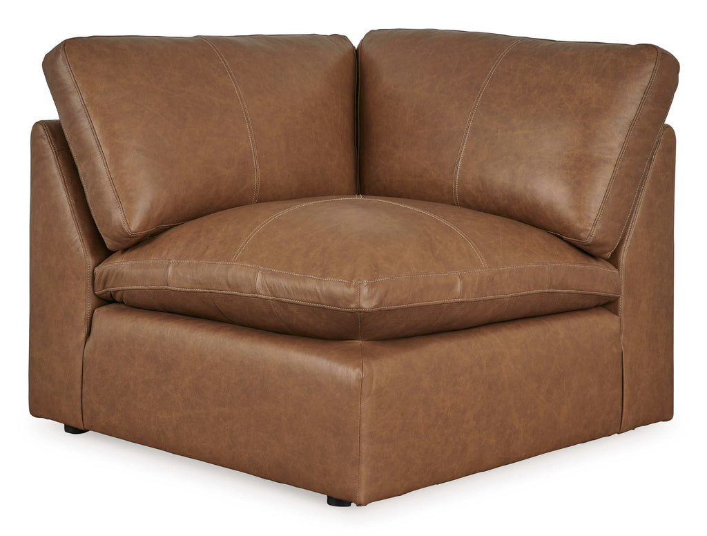 Emilia Caramel Leather 5pc Modular Sectional and Ottoman