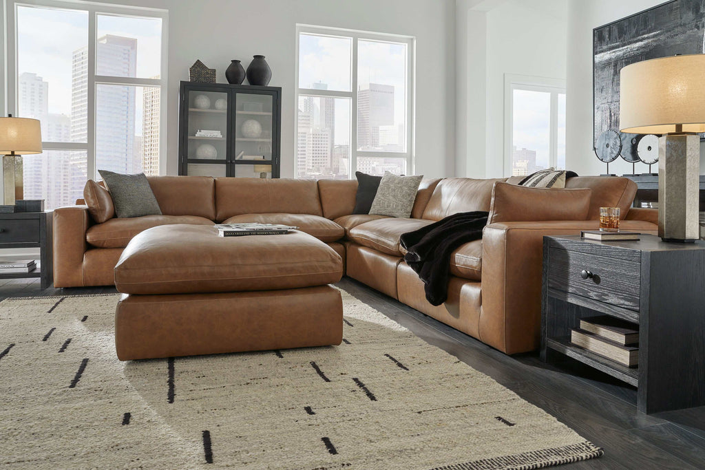 Emilia Caramel Leather 5pc Modular Sectional