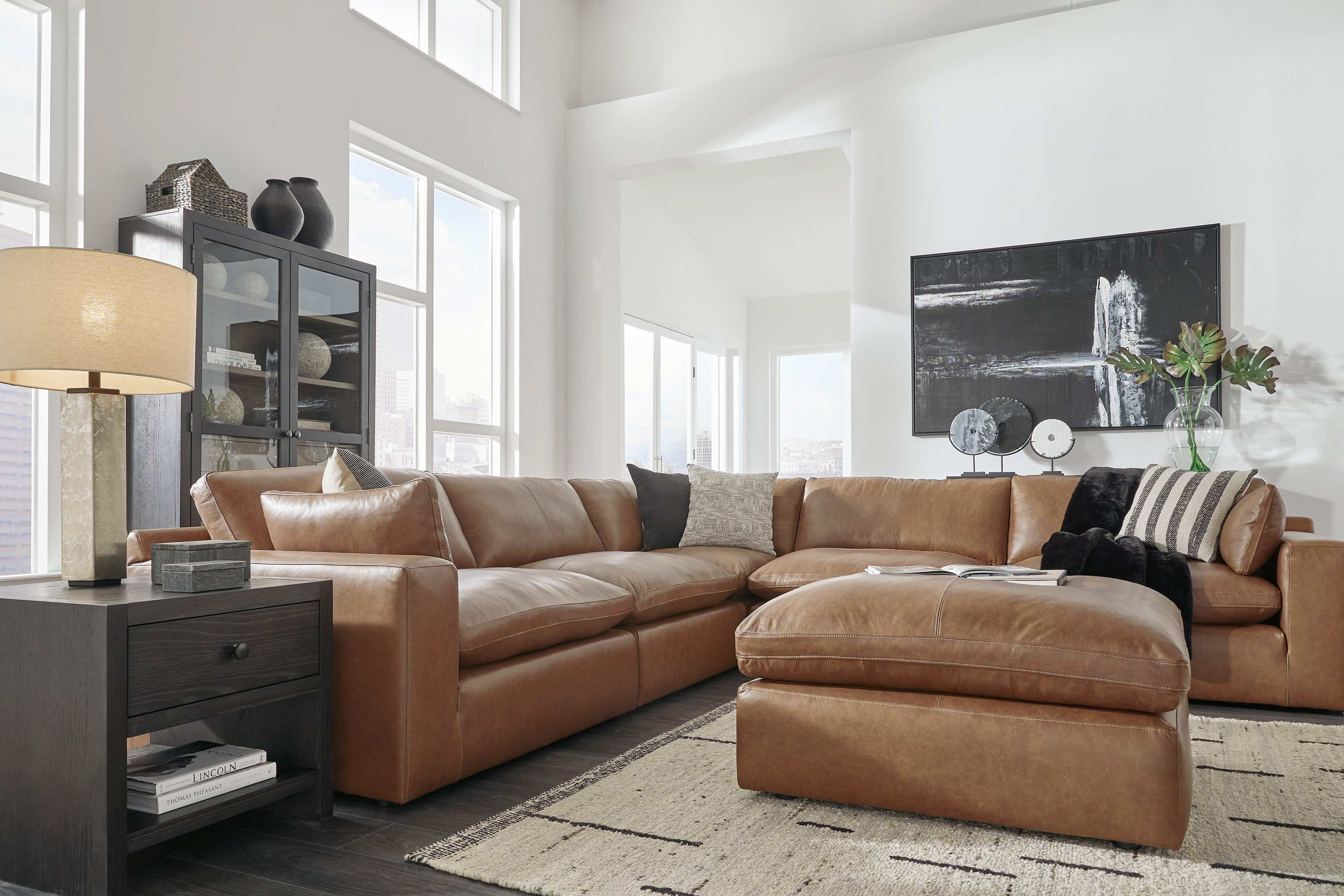 Emilia Caramel Leather 5pc Modular Sectional