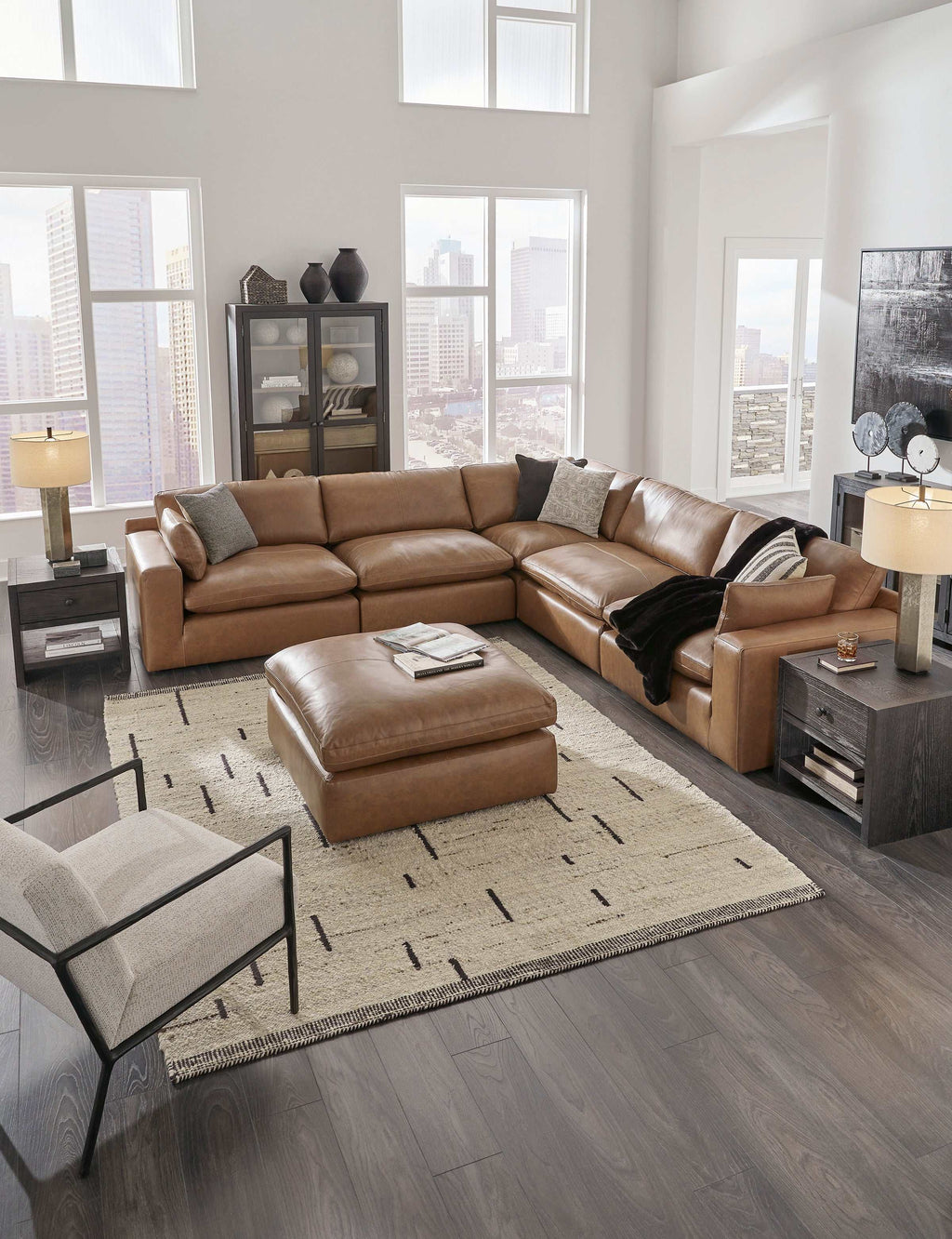 Emilia Caramel Leather 5pc Modular Sectional