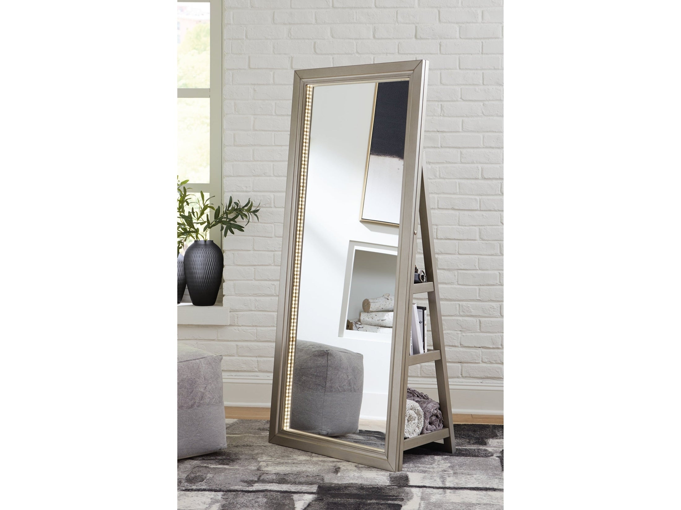 Evesen Champagne Floor Mirror w/ Storage