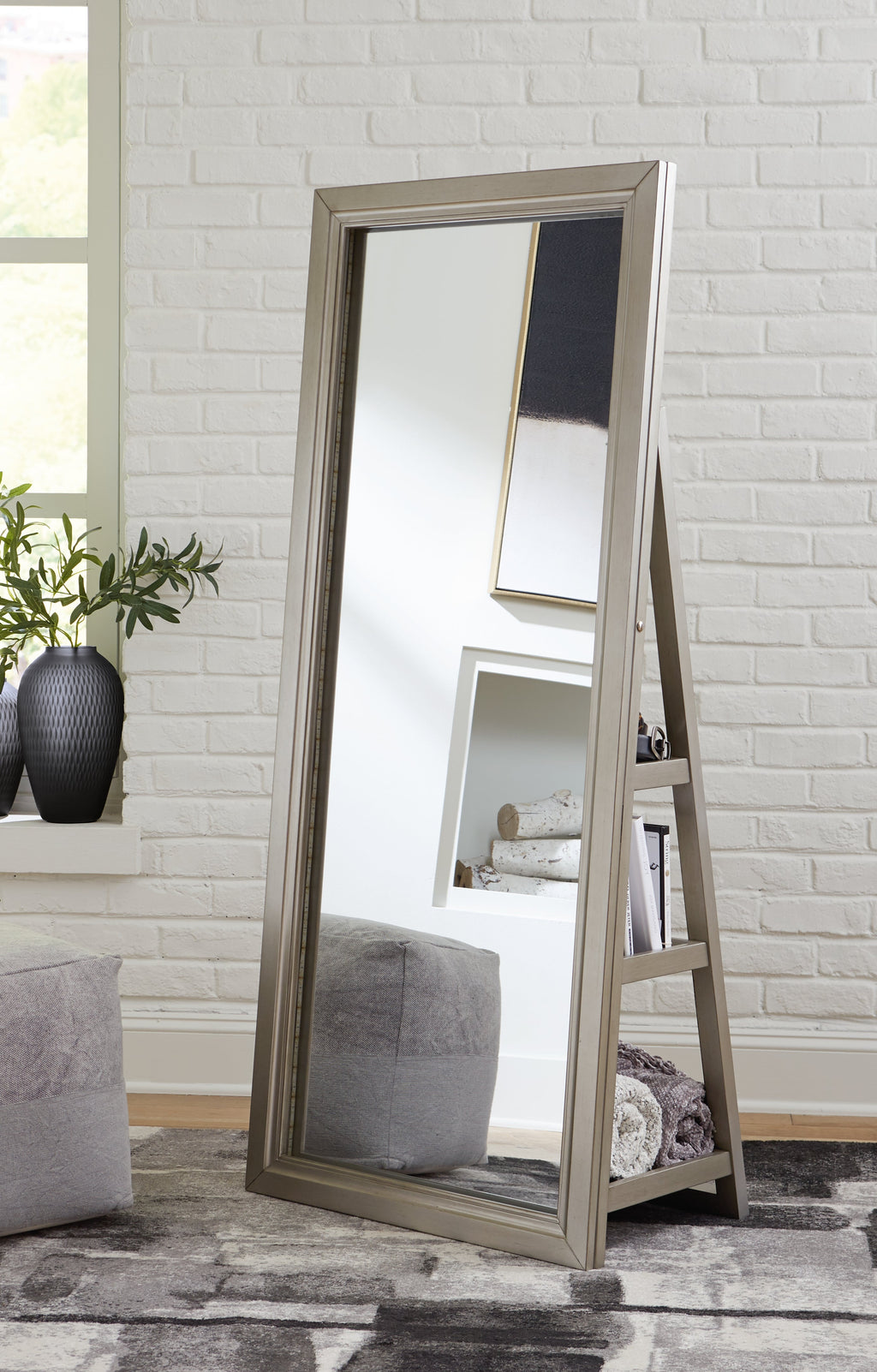 Evesen Champagne Floor Mirror w/ Storage