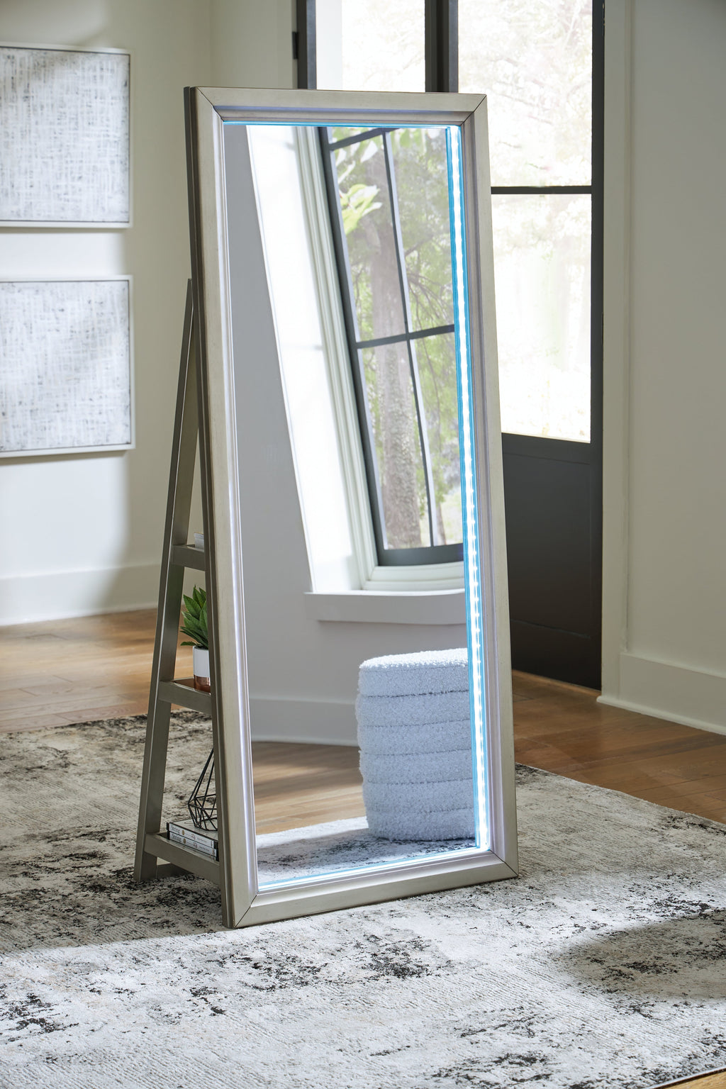 Evesen Champagne Floor Standing Mirror/Storage