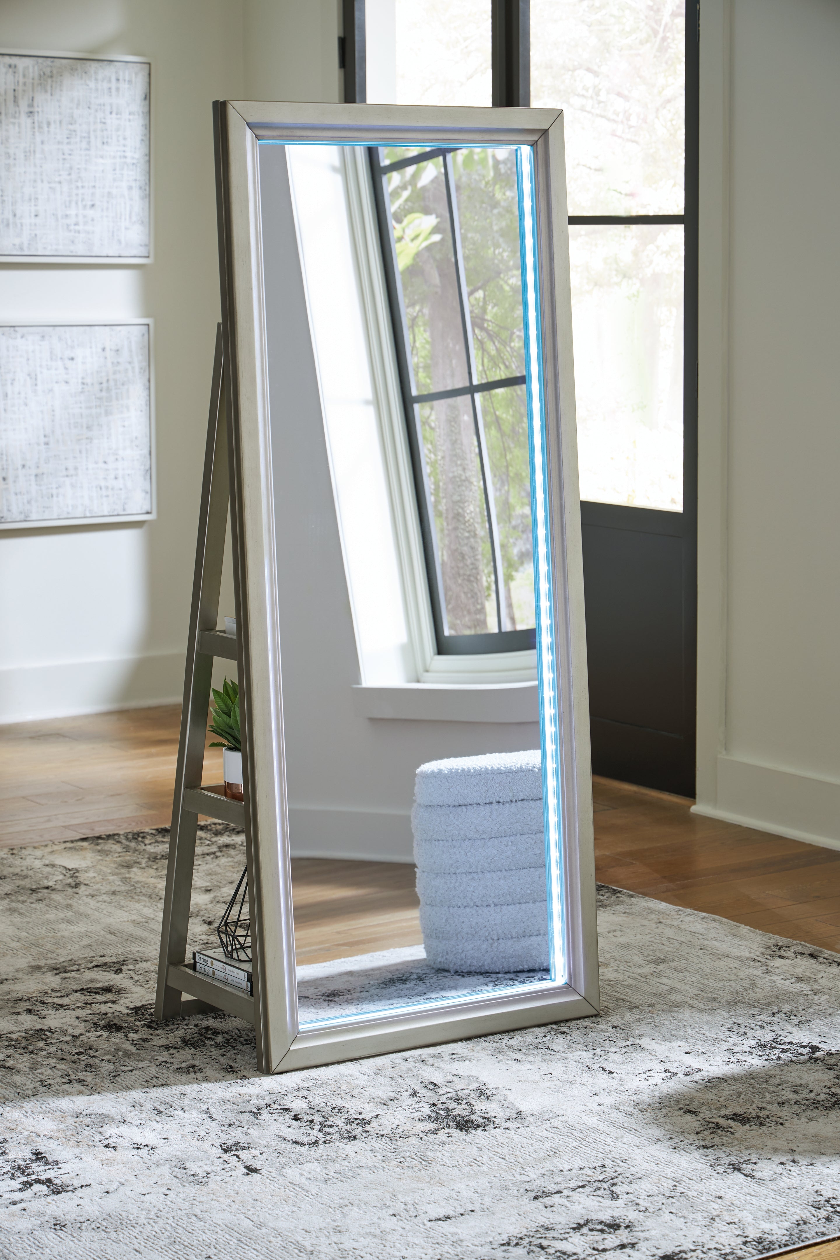 Evesen Champagne Floor Standing Mirror/Storage