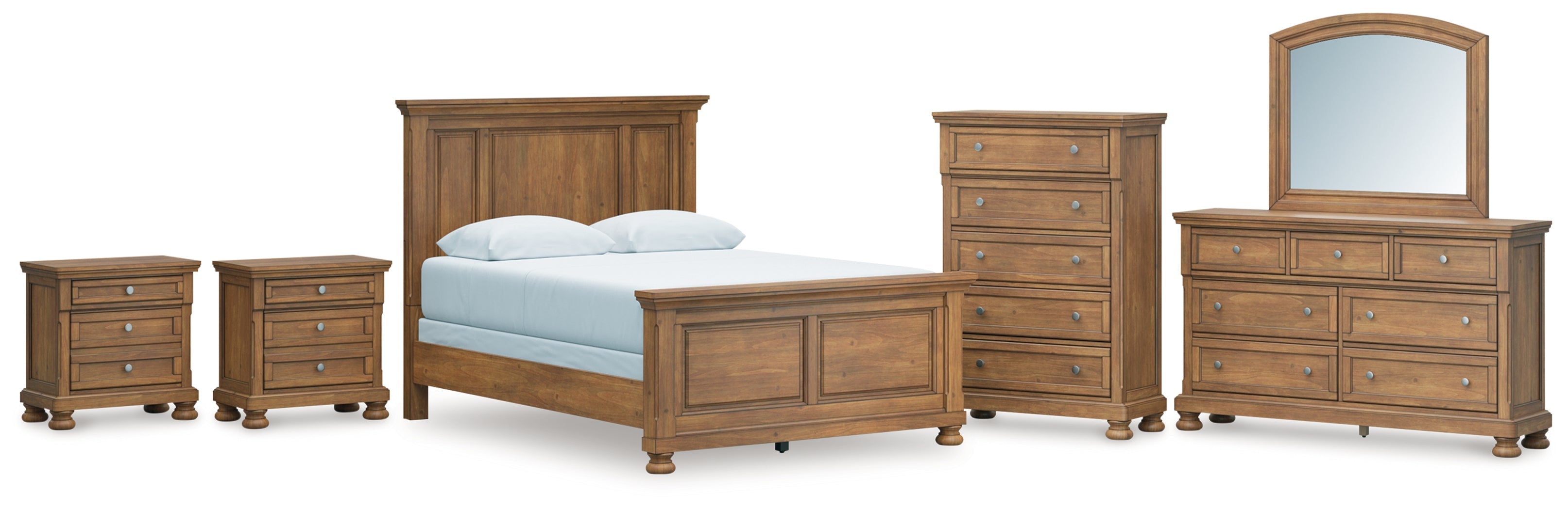 Feddinger Medium Queen Panel Bed, Dresser, Mirror, Chest and 2 Nightstands, Brown