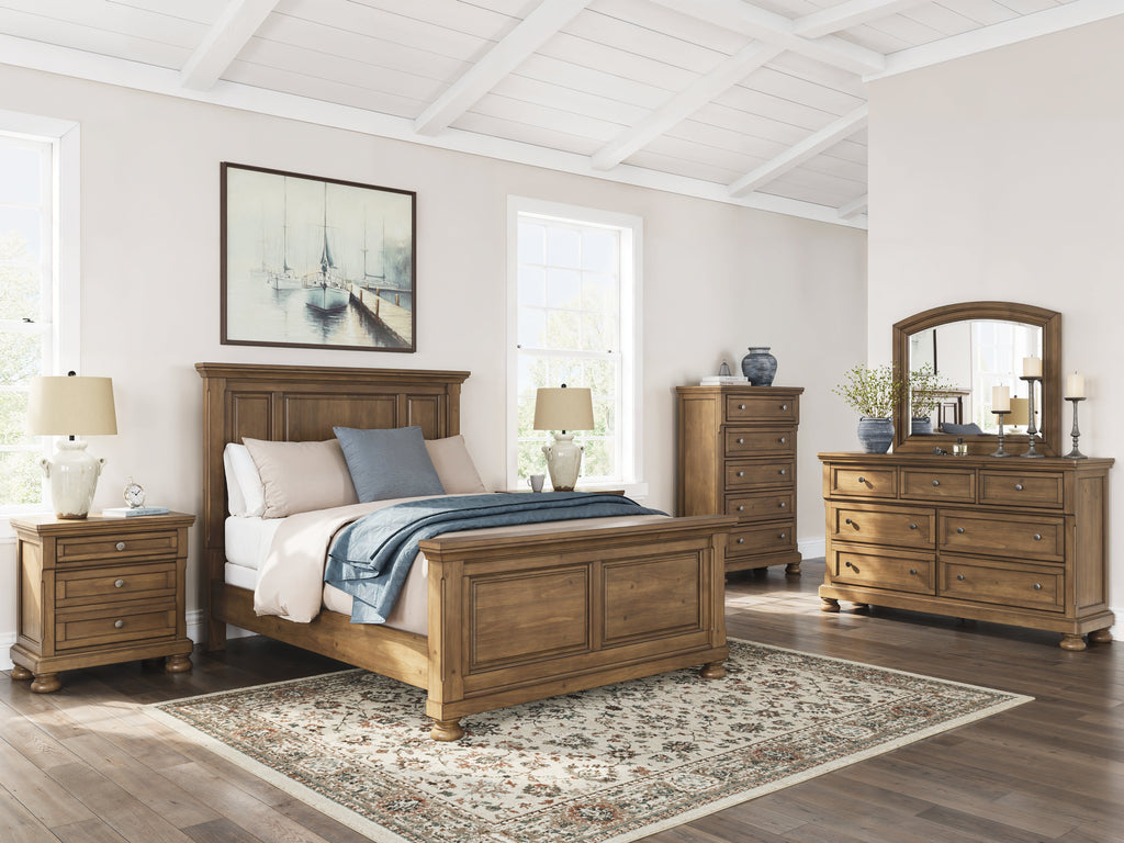 Feddinger Medium Queen Panel Bed, Dresser, Mirror, Chest and 2 Nightstands, Brown
