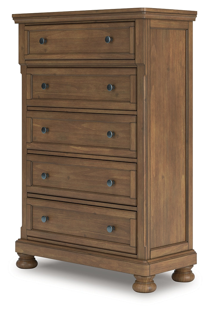 Feddinger Medium Queen Panel Bed, Dresser, Mirror, Chest and 2 Nightstands, Brown