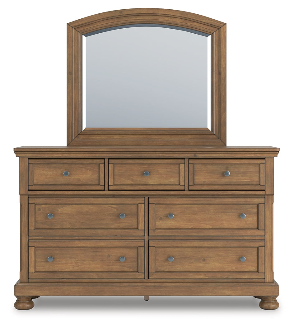 Feddinger Medium Brown Queen Panel Bed, Dresser and Mirror