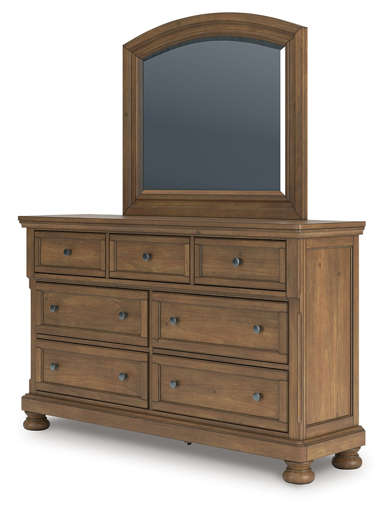Feddinger Medium Brown Queen Panel Bed, Dresser and Mirror
