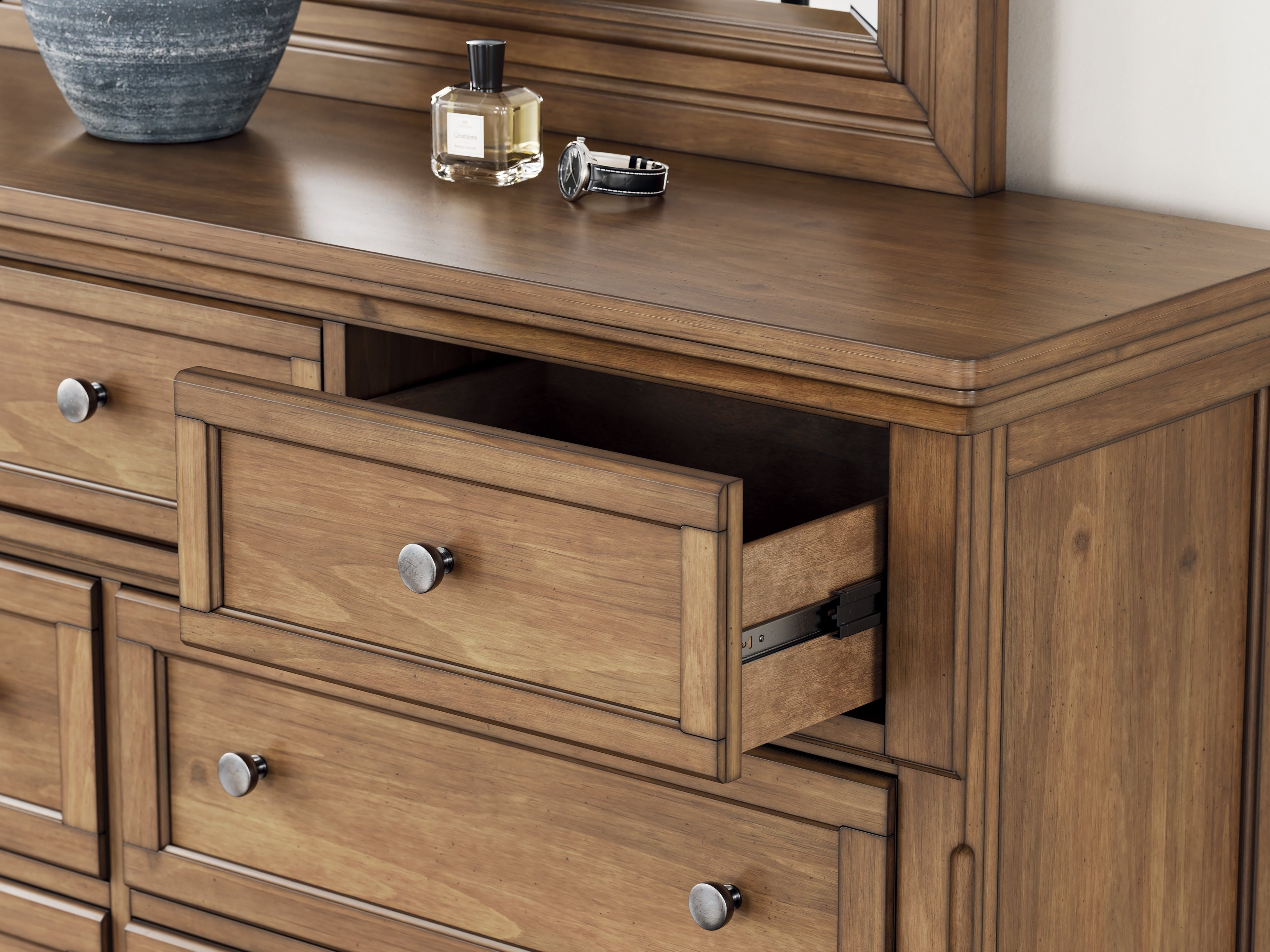 Feddinger Medium Brown Queen Panel Bed, Dresser and Mirror