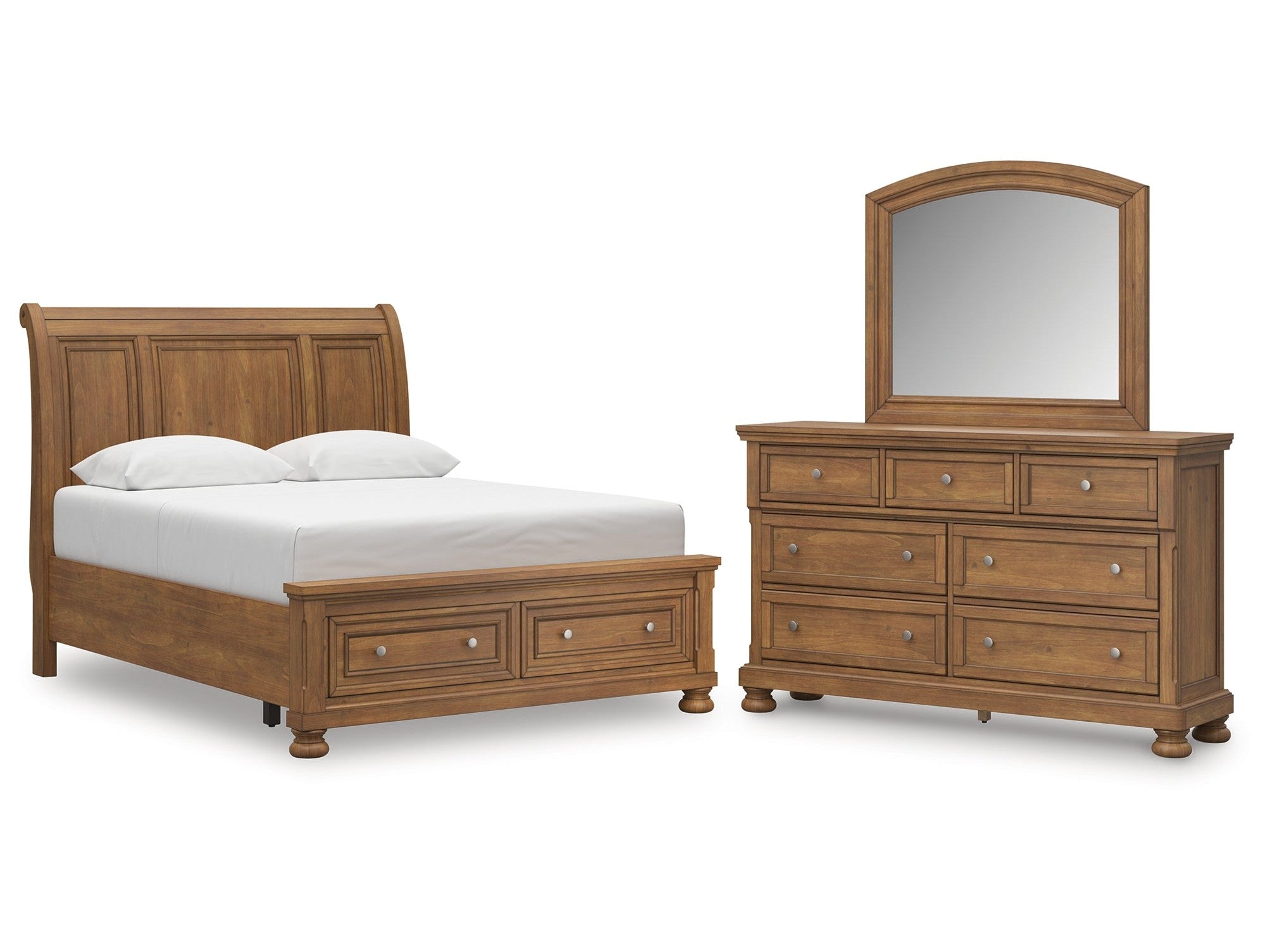 Feddinger Medium Brown Queen Sleigh Storage Bed, Dresser and Mirror