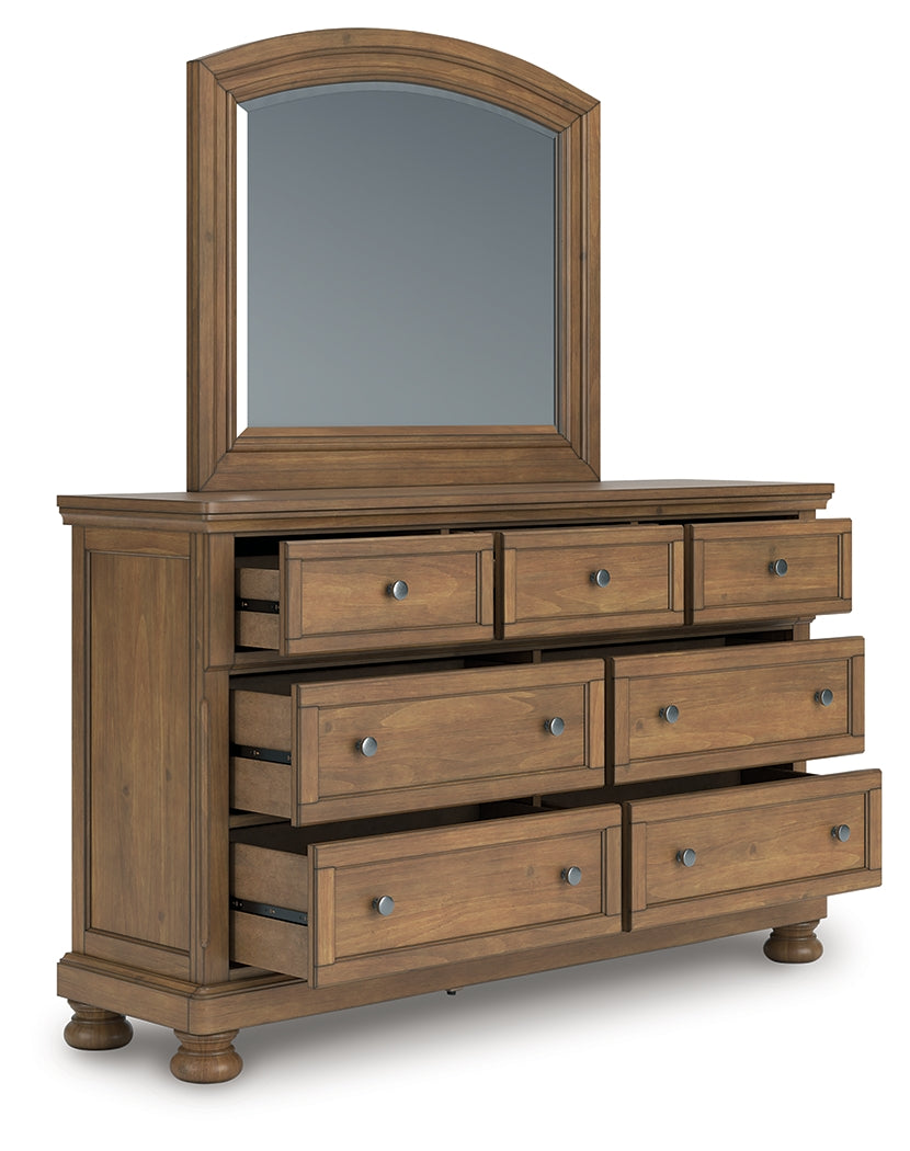 Feddinger Medium Brown Queen Sleigh Storage Bed, Dresser and Mirror