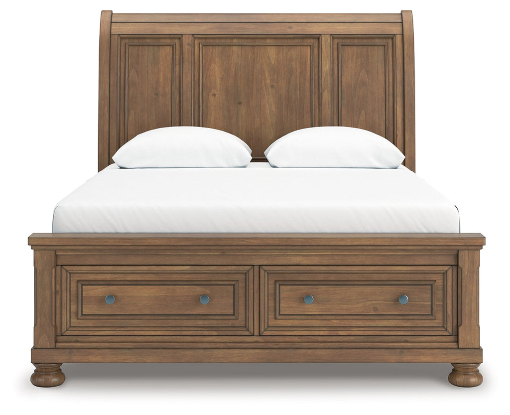 Feddinger Medium Brown Queen Sleigh Storage Bed, Dresser and Mirror