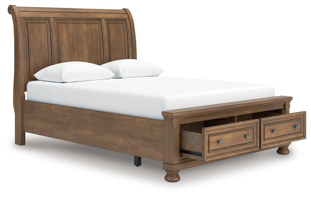 Feddinger Medium Brown Queen Sleigh Storage Bed, Dresser and Mirror