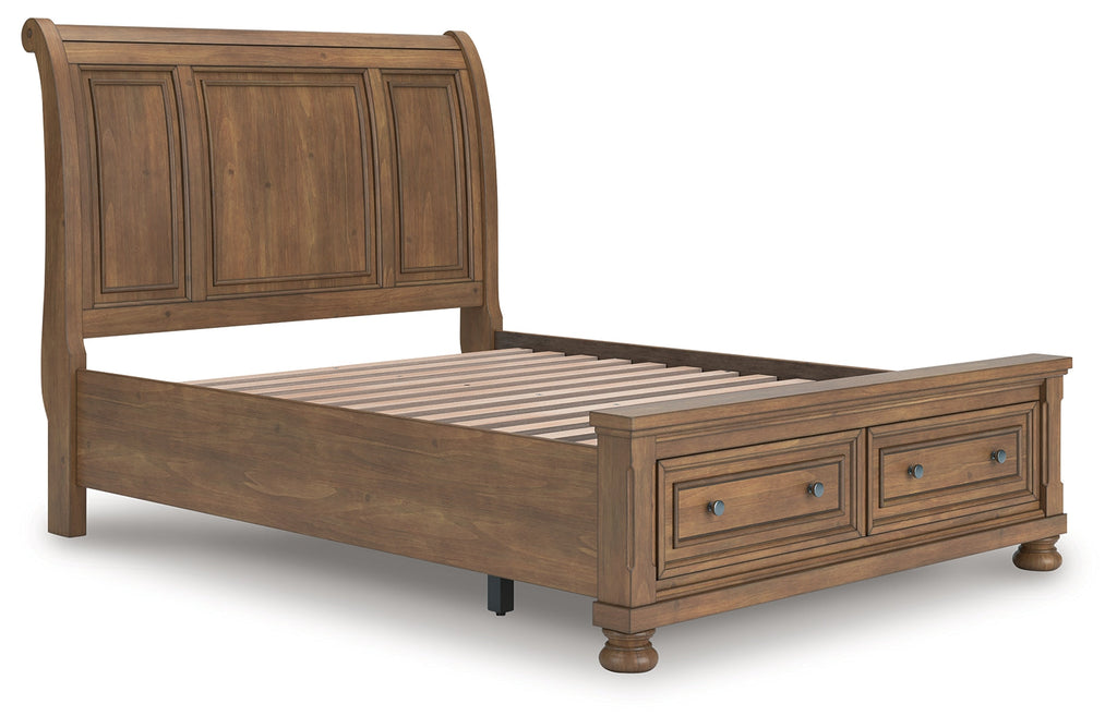 Feddinger Medium Brown Queen Sleigh Storage Bed, Dresser and Mirror