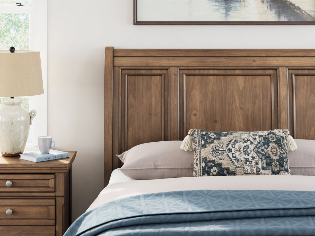 Feddinger Medium Brown Queen Sleigh Storage Bed, Dresser and Mirror