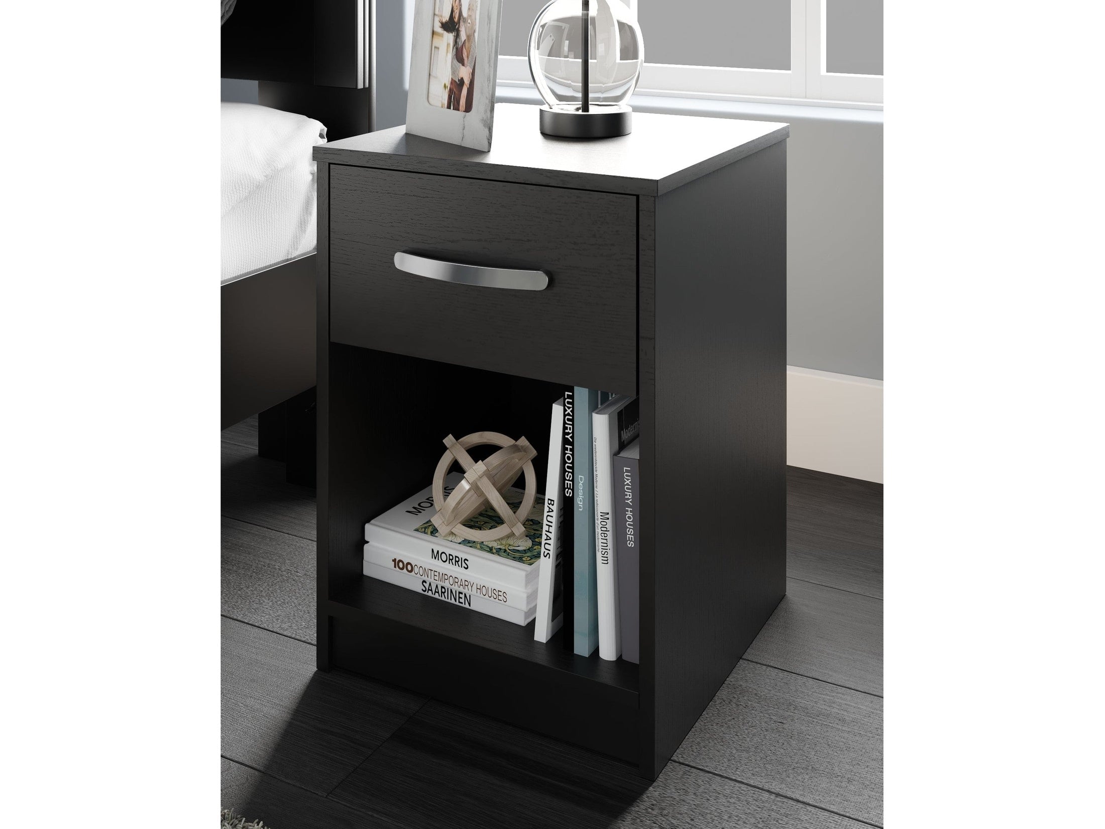 Finch Black One Drawer Nightstand