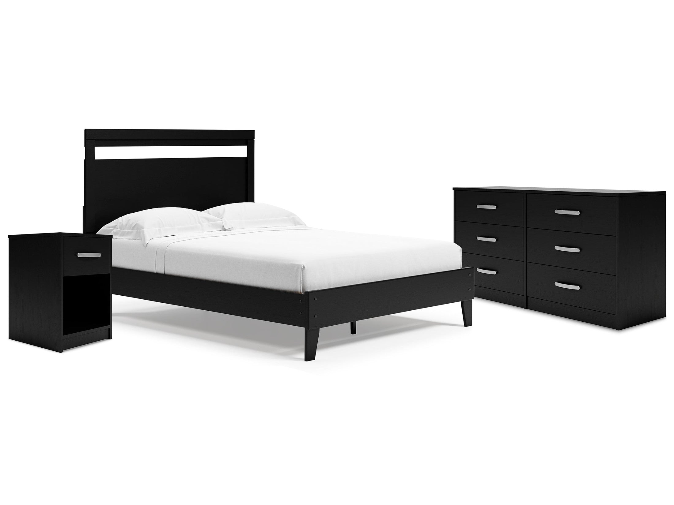 Finch Black Queen Panel Platform Bed with Dresser and Nightstand