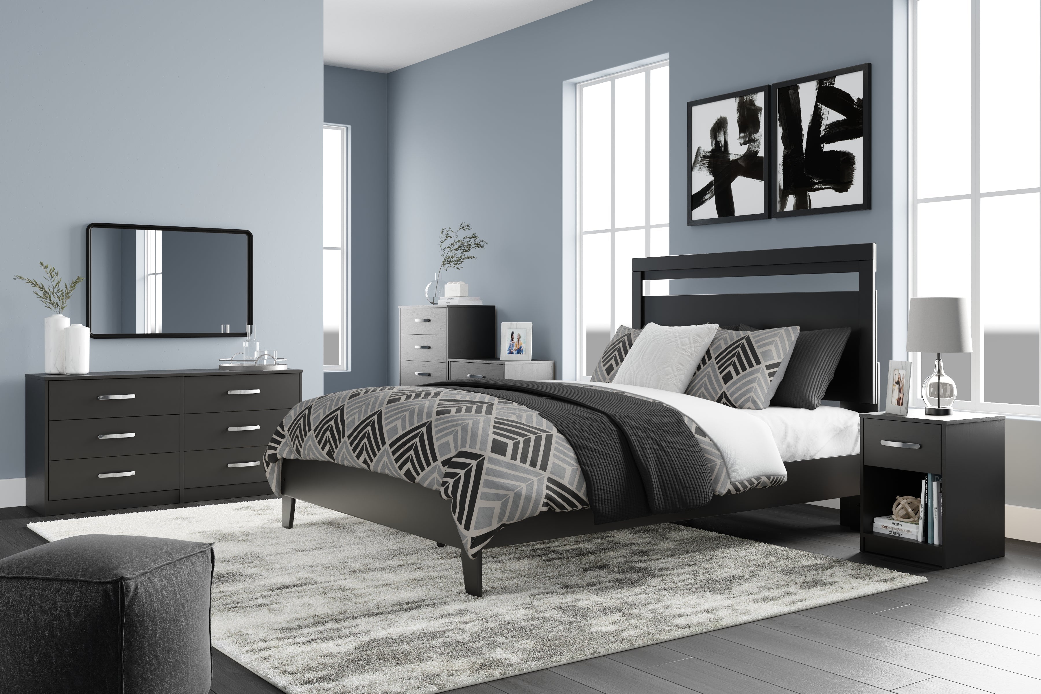 Finch Black Six Drawer Wide Dresser