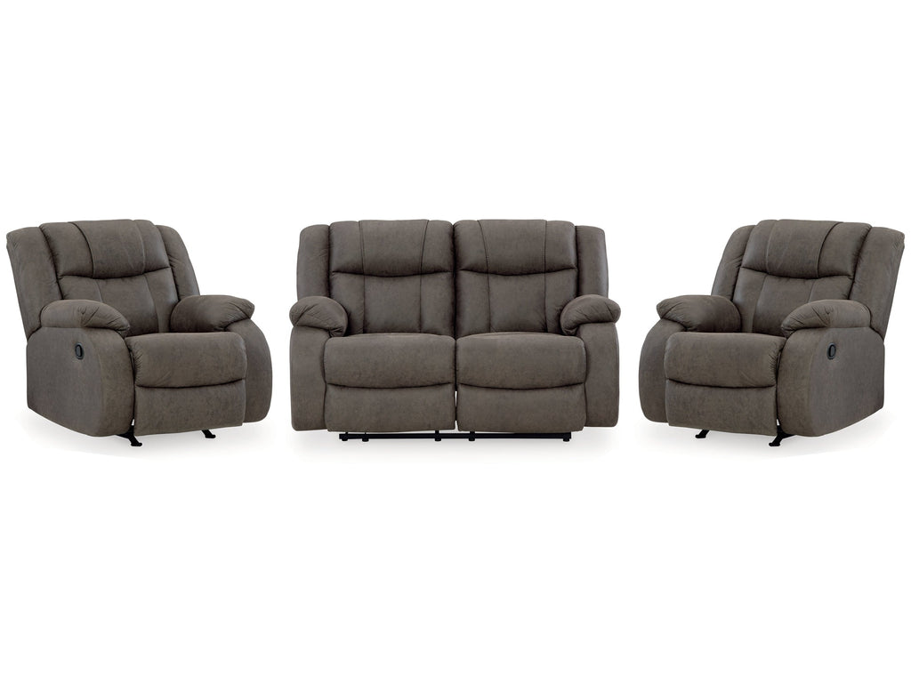 First Base Gunmetal Reclining Loveseat & 2 Recliners