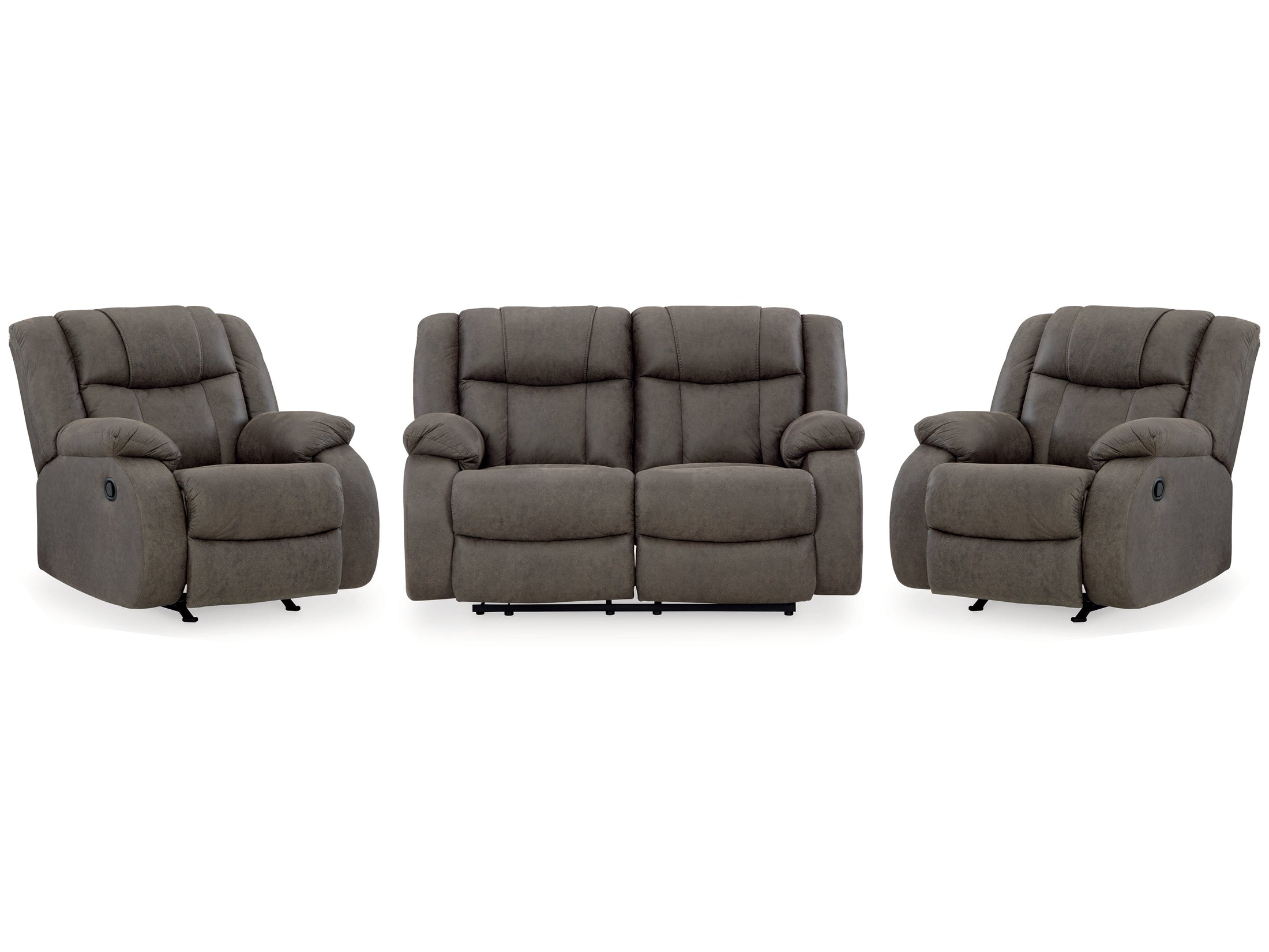 First Base Gunmetal Reclining Loveseat & 2 Recliners