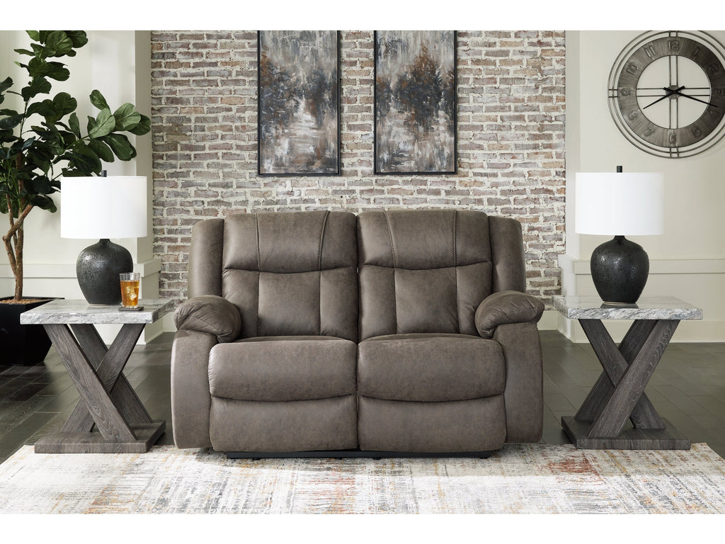 First Base Gunmetal Reclining Loveseat