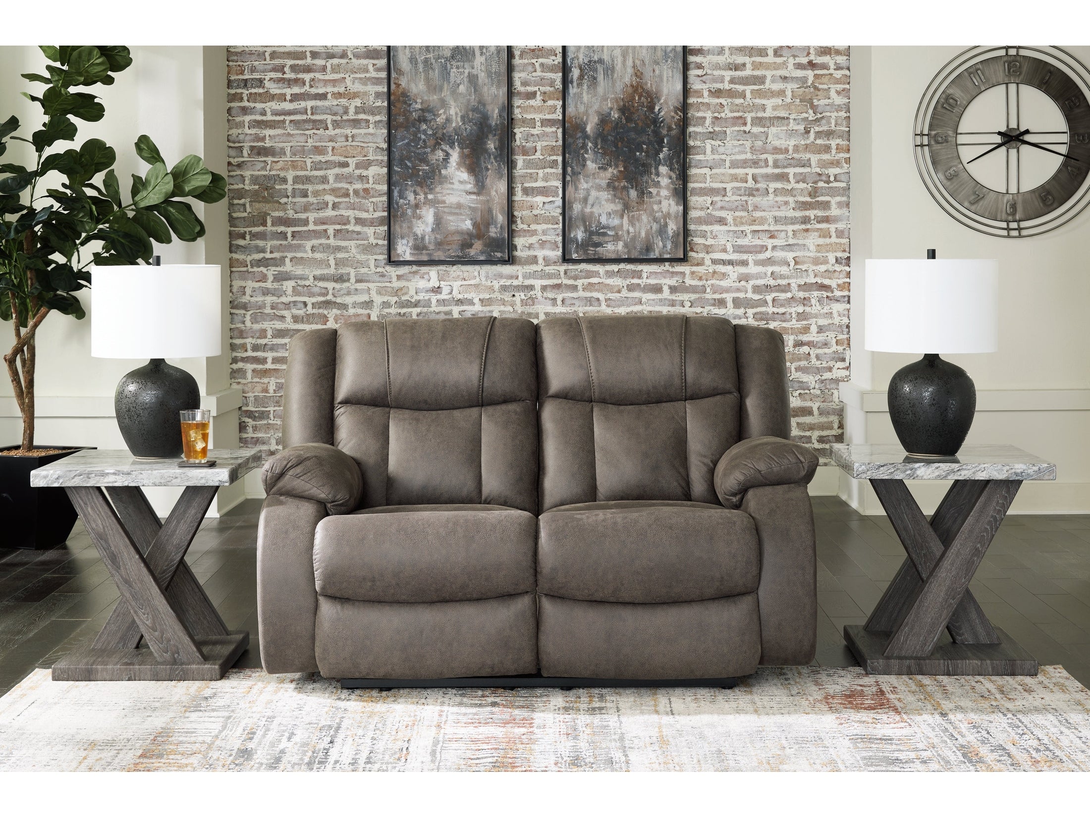 First Base Gunmetal Reclining Loveseat