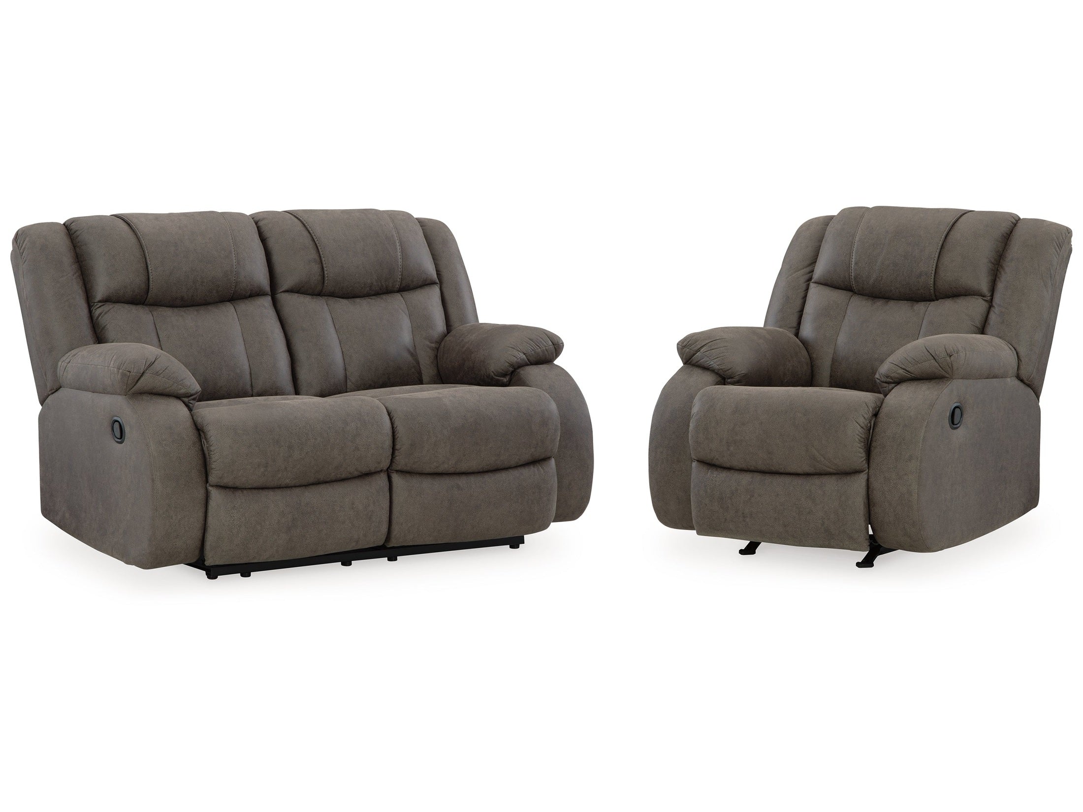 First Base Gunmetal Reclining Loveseat and Recliner