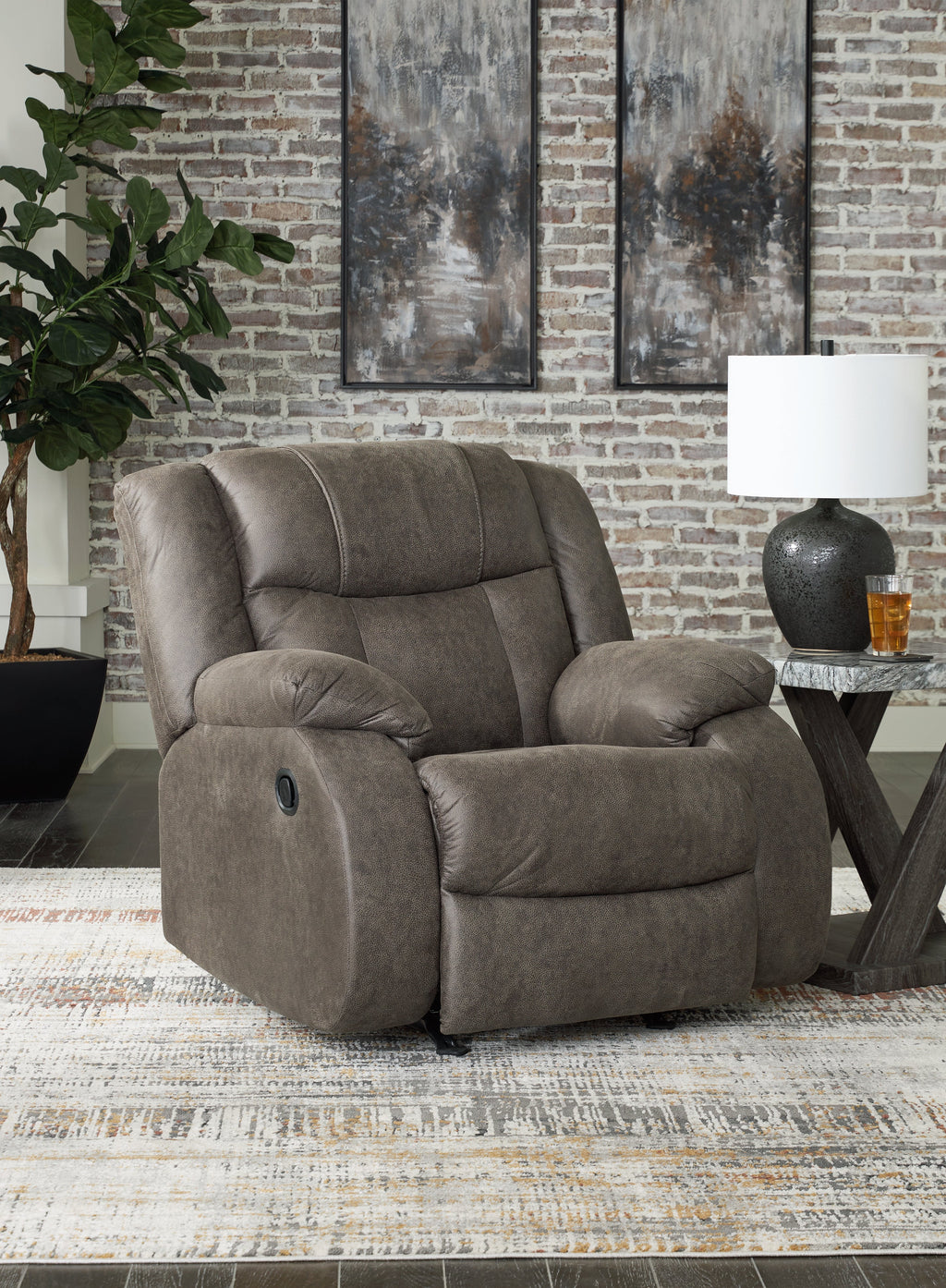 First Base Gunmetal Reclining Loveseat and Recliner