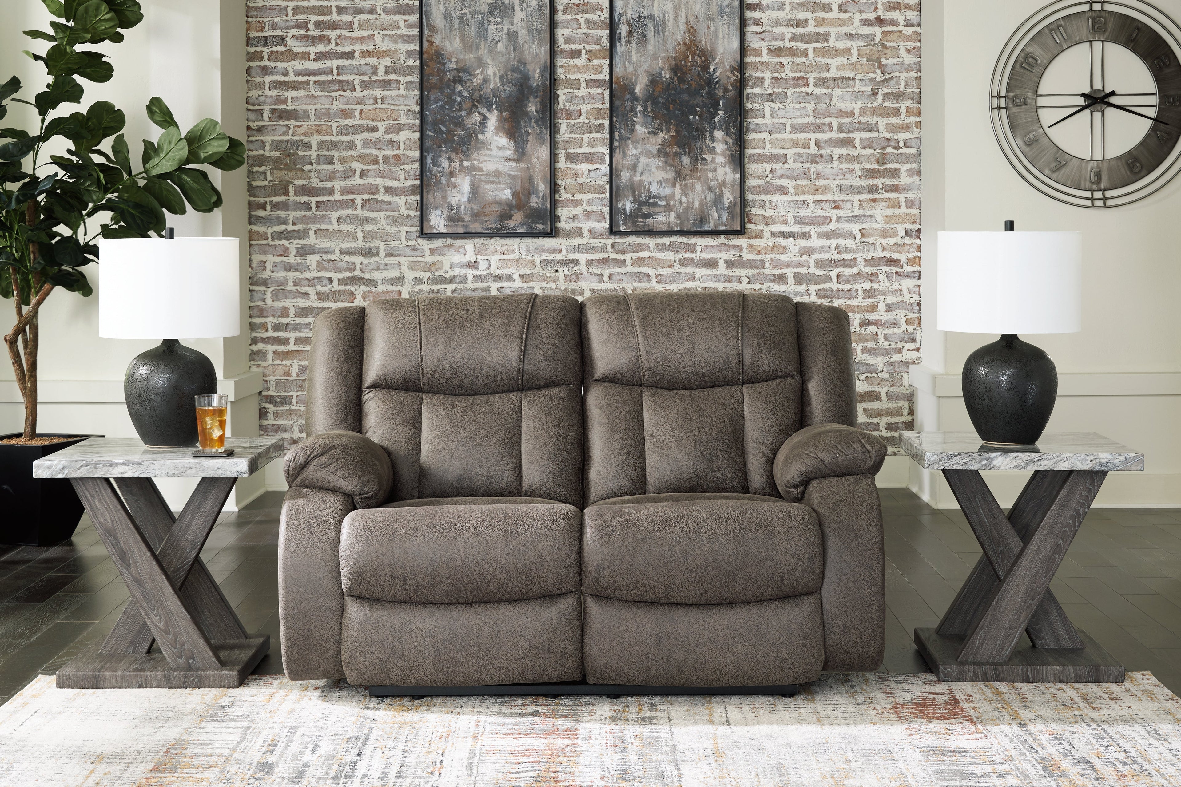 First Base Gunmetal Reclining Loveseat and Recliner