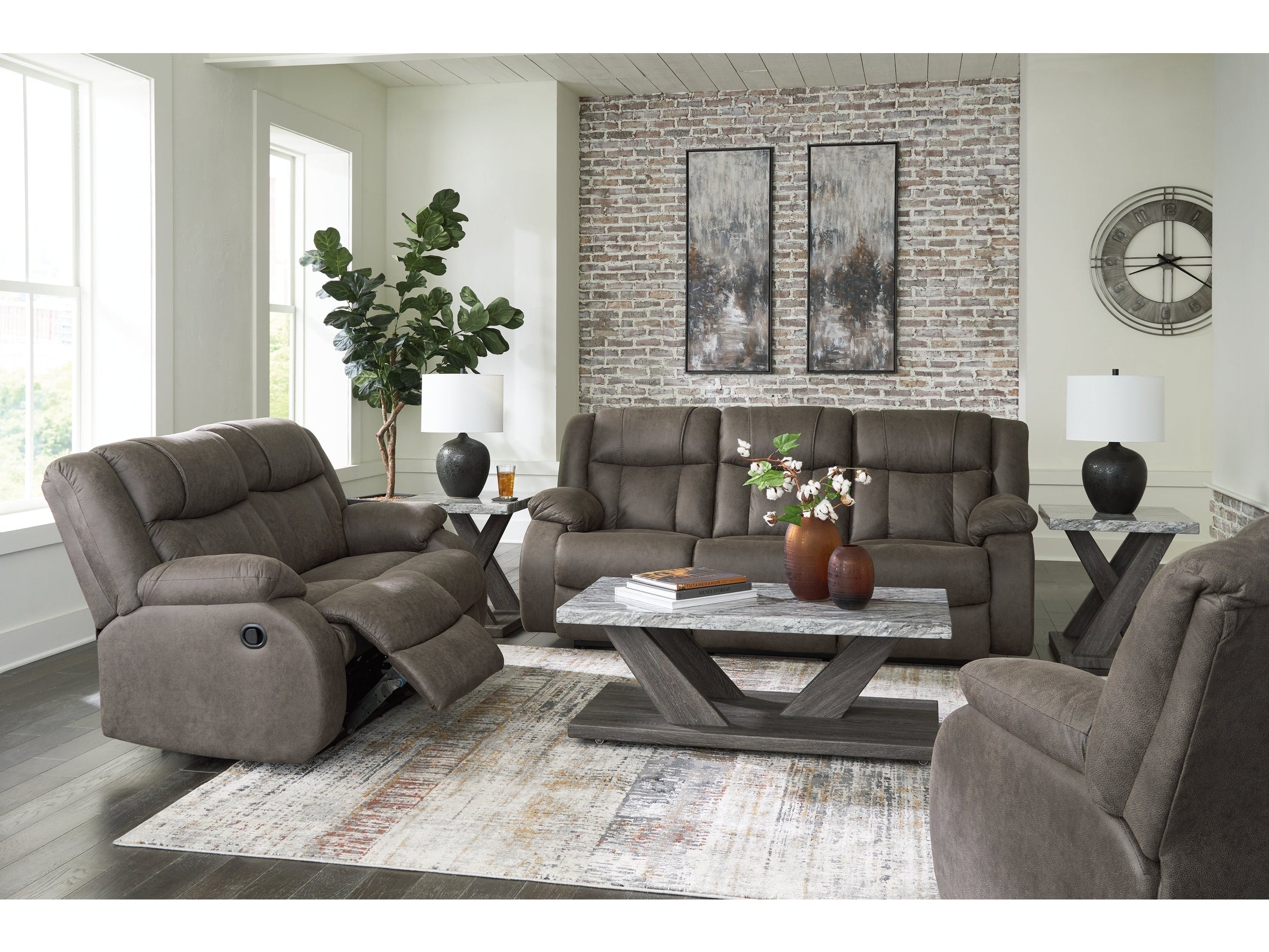 First Base Gunmetal Reclining Sofa, Loveseat and Recliner
