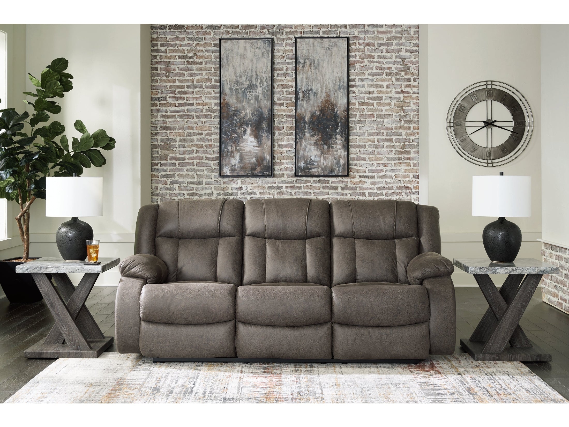 First Base Gunmetal Reclining Sofa