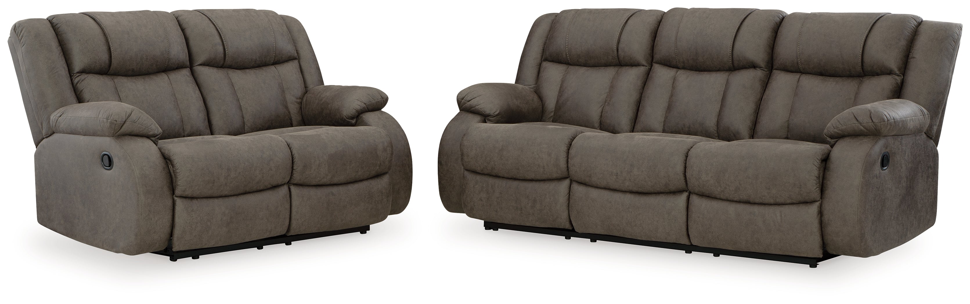 First Base Gunmetal Reclining Sofa and Loveseat